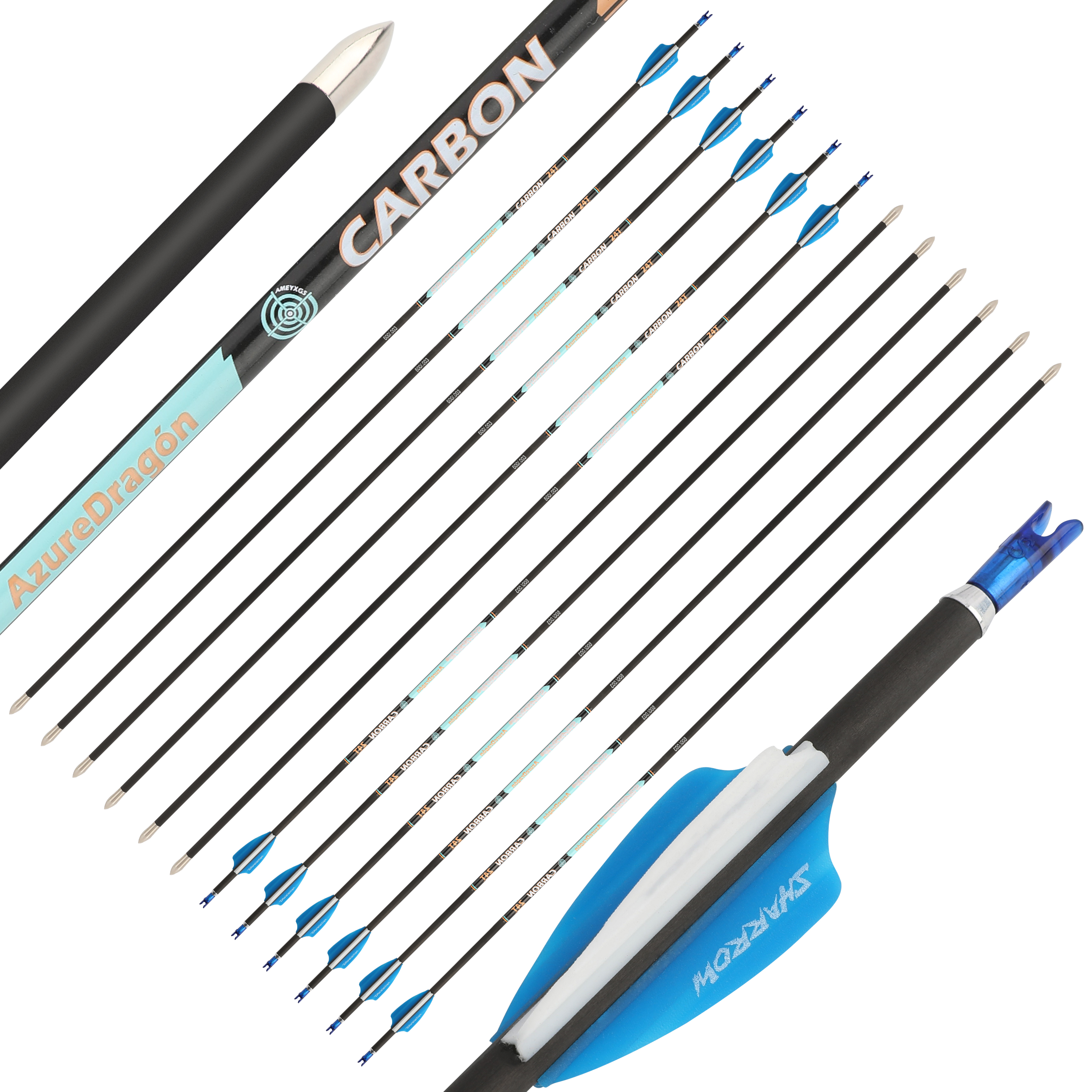 SHARROW Pure Carbon 4.2mm Fletched Target Arrows for Recurve (12 Pack)