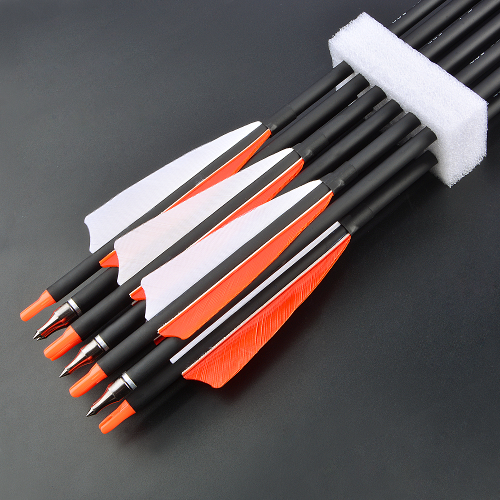 SHARROW 30" Feather Fletched Carbon Arrows Spine 500 (12 Pack)