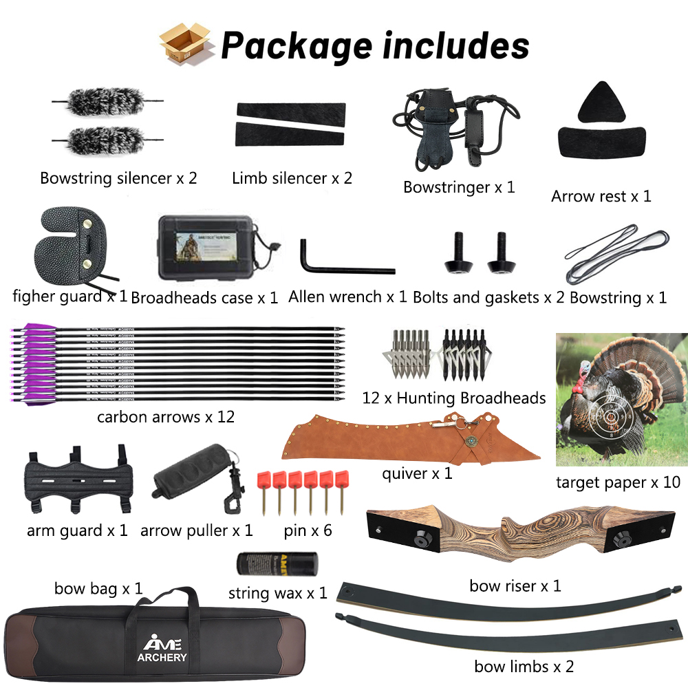 Black Hunter 60" Recurve Bow Takedown Hunting Bow 20-60 lbs RH/LH