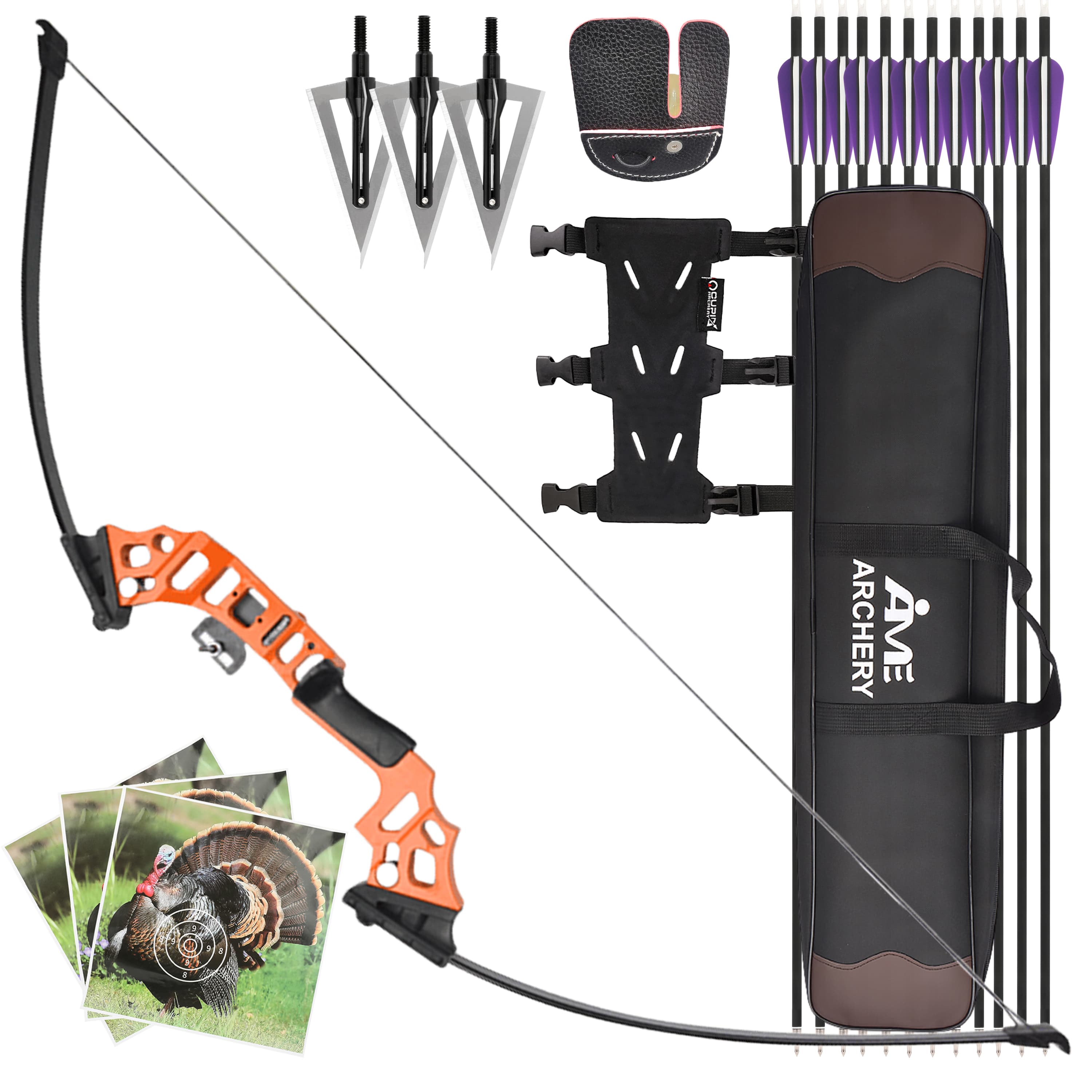 50" Archery Straight Bow Kit 40lbs Takedown Recurve Bow Adult Outdoor Target