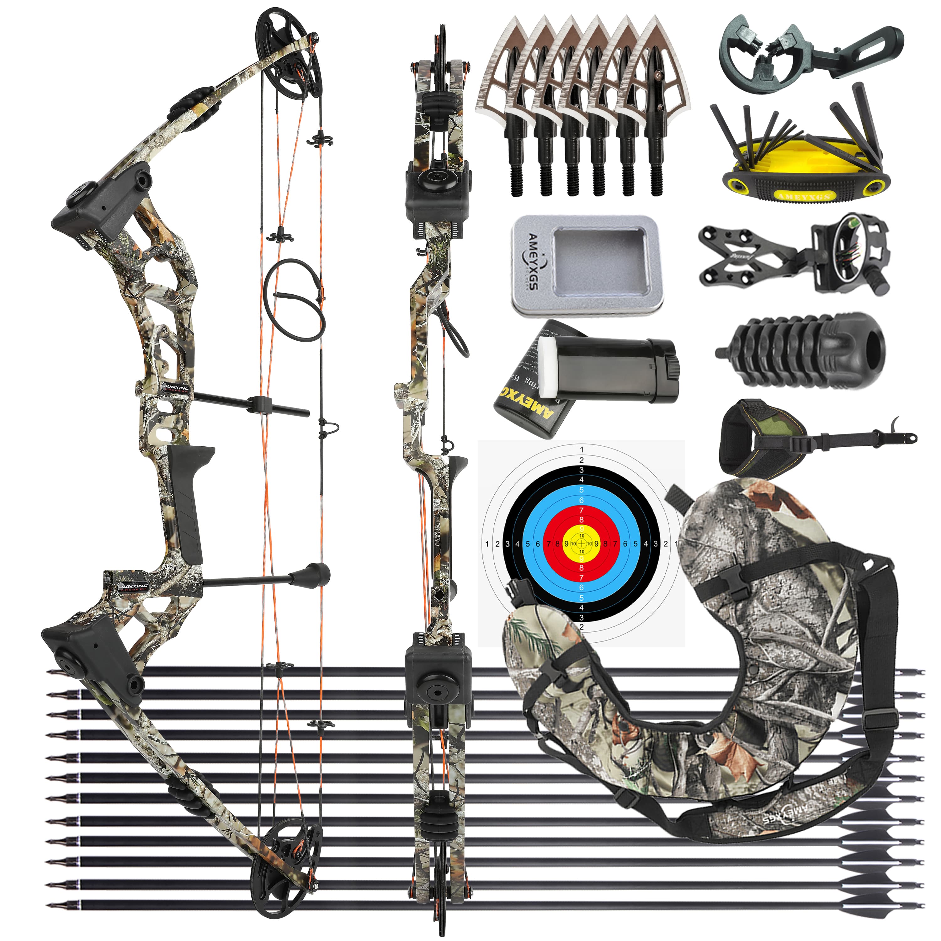 JUNXING M121A Compound Hunting Bow and Arrows 0-70 lbs