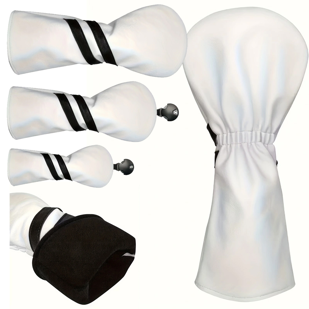 Premium PU Leather Golf Wood Headcovers, Black & White 3-Piece Set