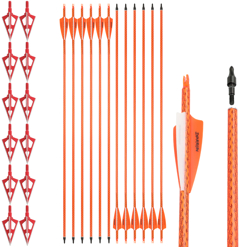 Archery Arrows 12pcs 30 in 500 Spine Practice Carbon Set