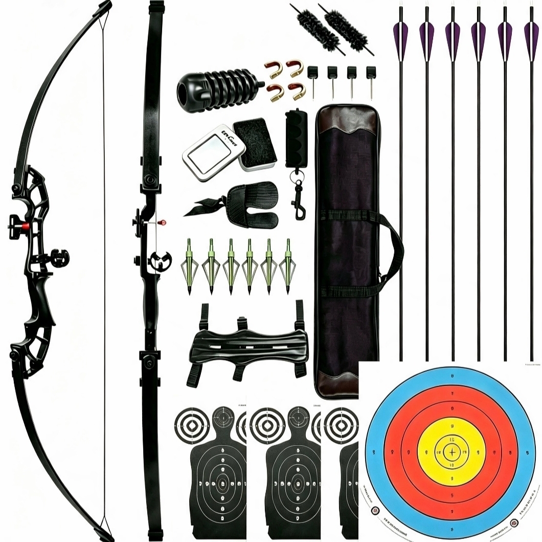 50lbs Straight Recurve Bow Kit with Carbon Arrows & Accessorie