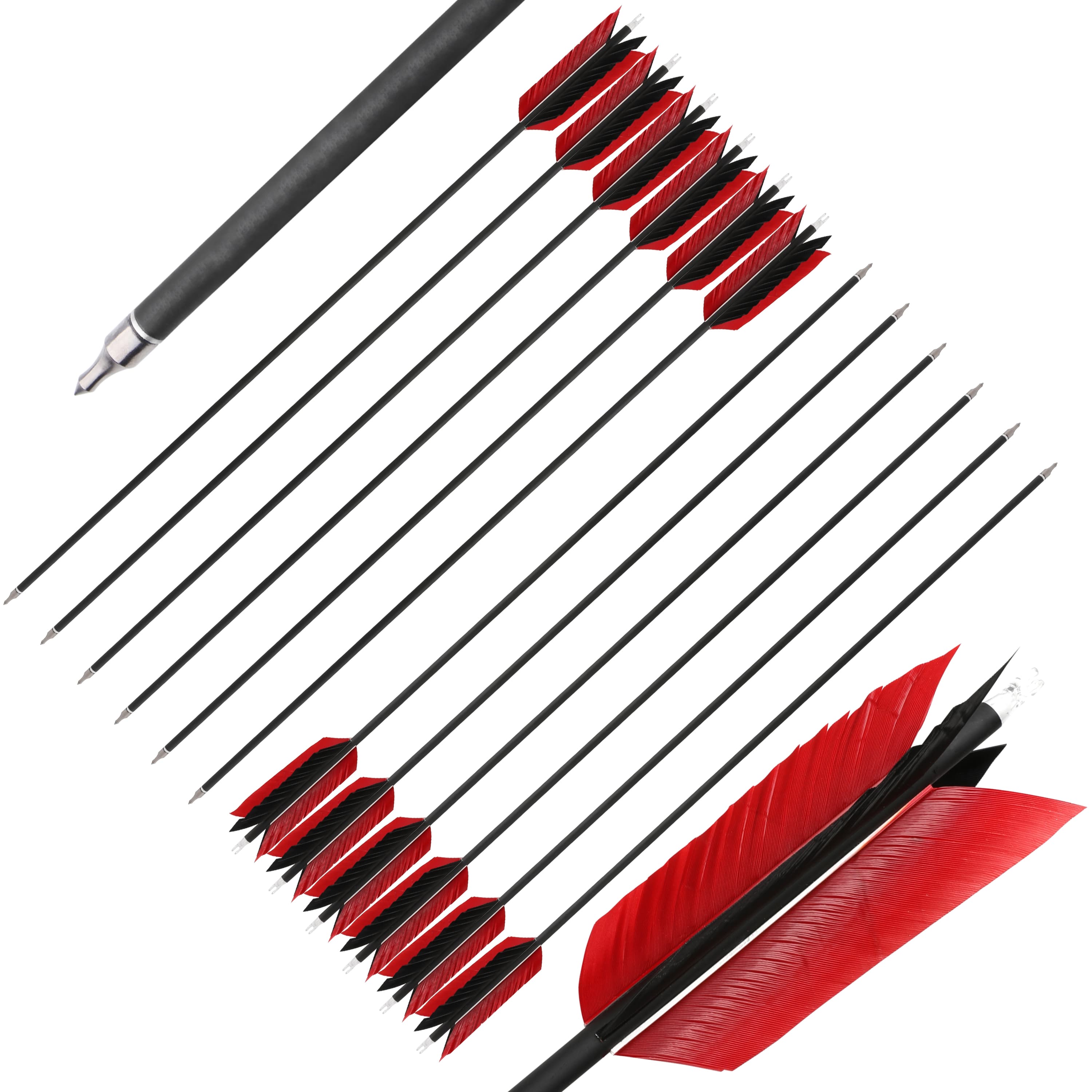 SHARROW .244" Carbon Flu Flu Arrows for Small Game Spine 500 (12 Pack)-CHN Archery