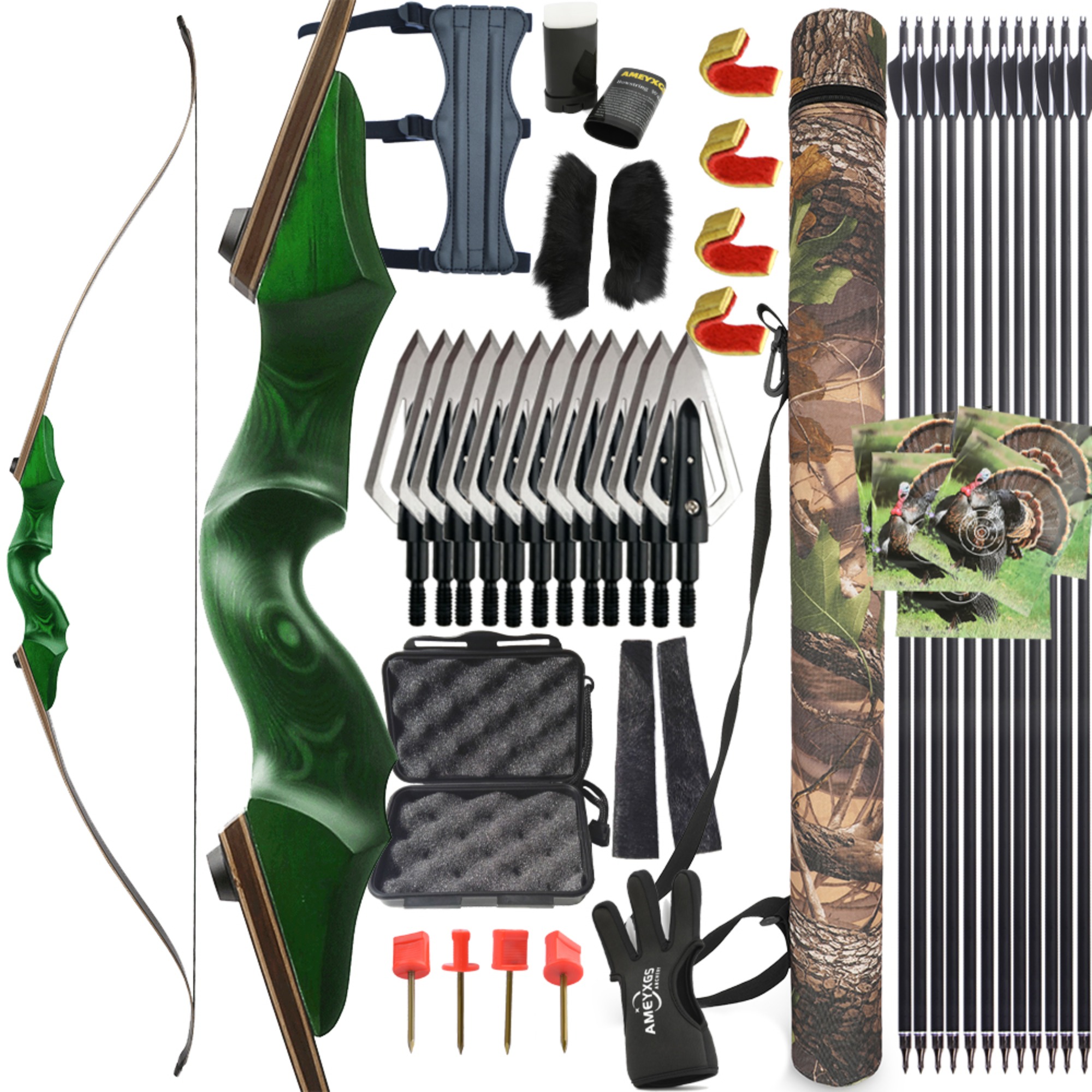 BLACK HUNTER 60" Original Wooden Recurve Bow set 25-60 lbs RH/LH