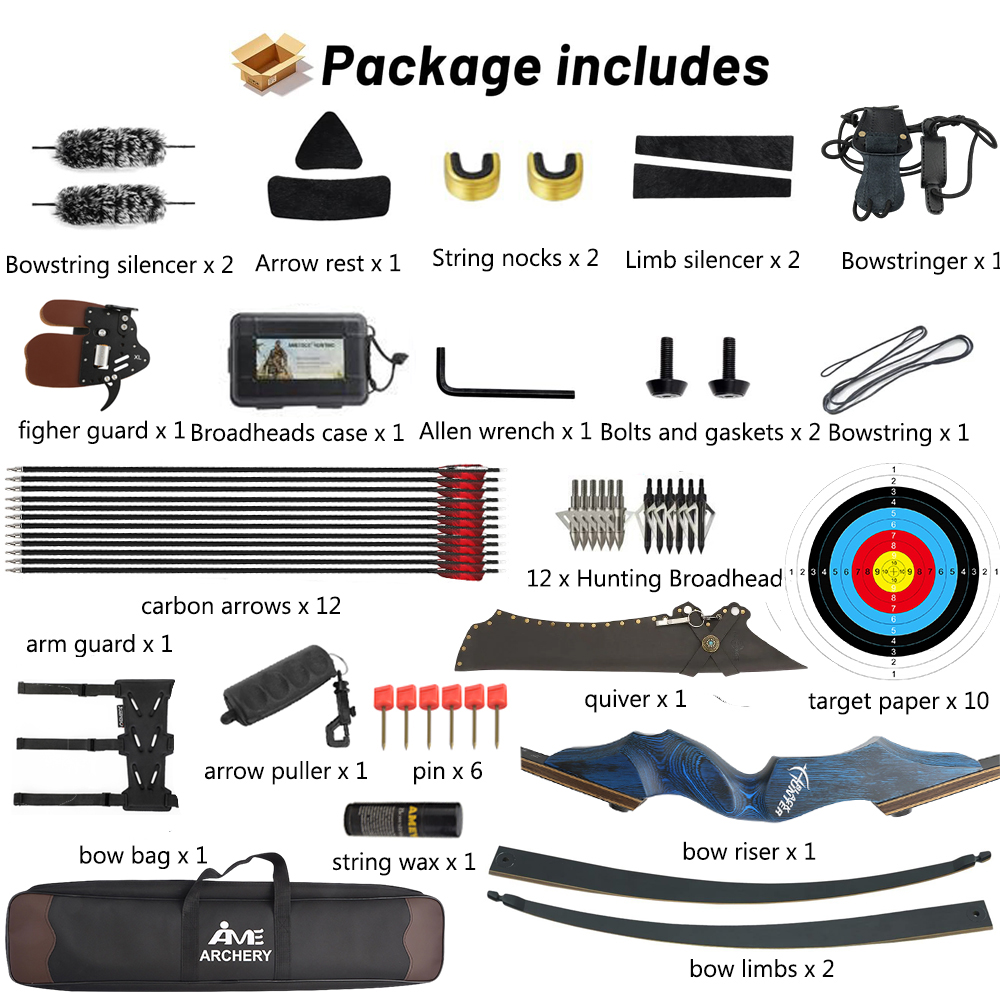 BLACK HUNTER 60" Takedown Traditional Longbow for Adult RH/LH 20-60 lbs