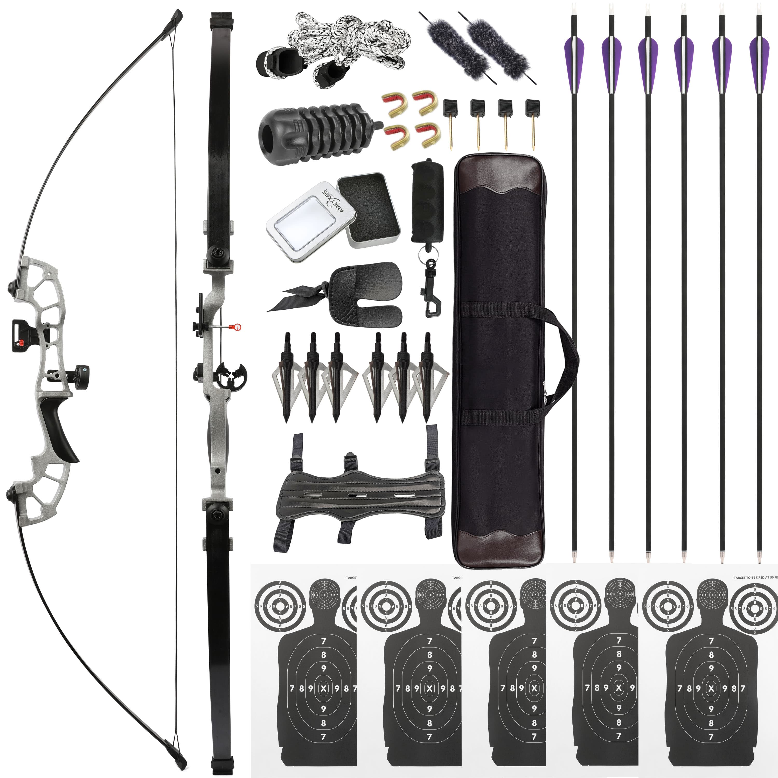 52" Straight Recurve Bow Set 30–50lbs for Target & Hunting
