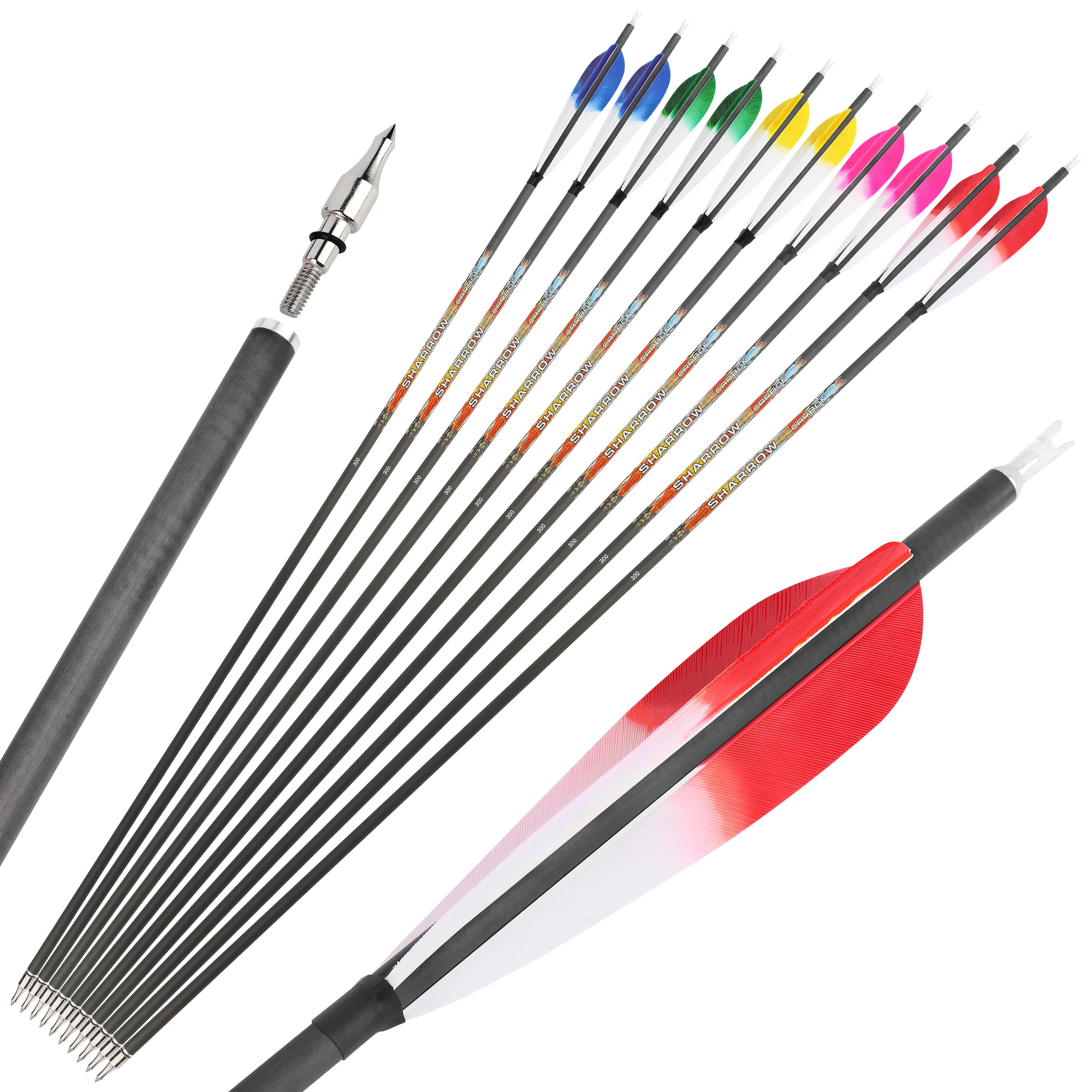 SHARROW Traditional Arrows Spine 250/300/350/400/500/600 (12 Pack)-CHN Archery
