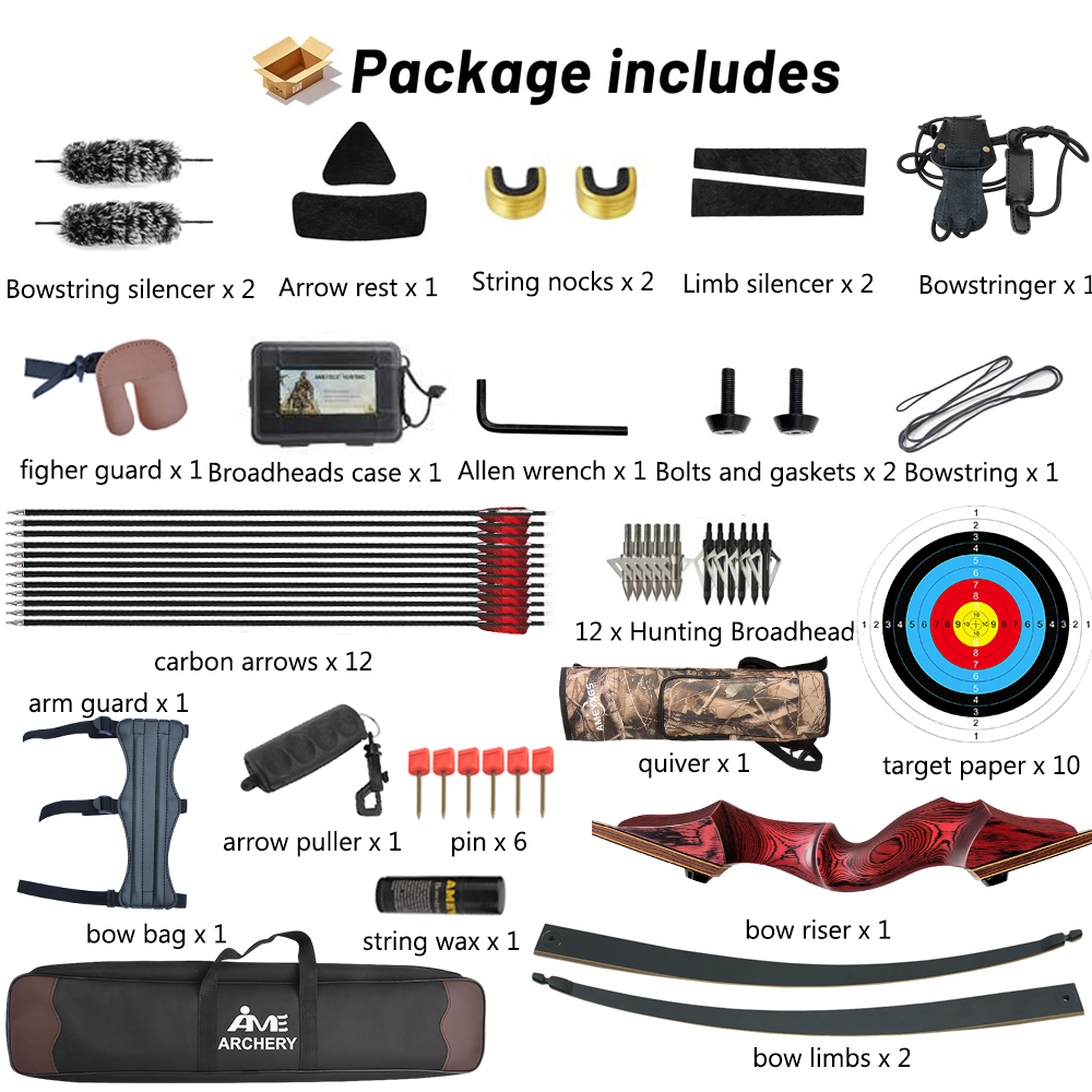 Black Hunter 60" Recurve Bow Kit Takedown Bow 20-60 lbs RH/LH