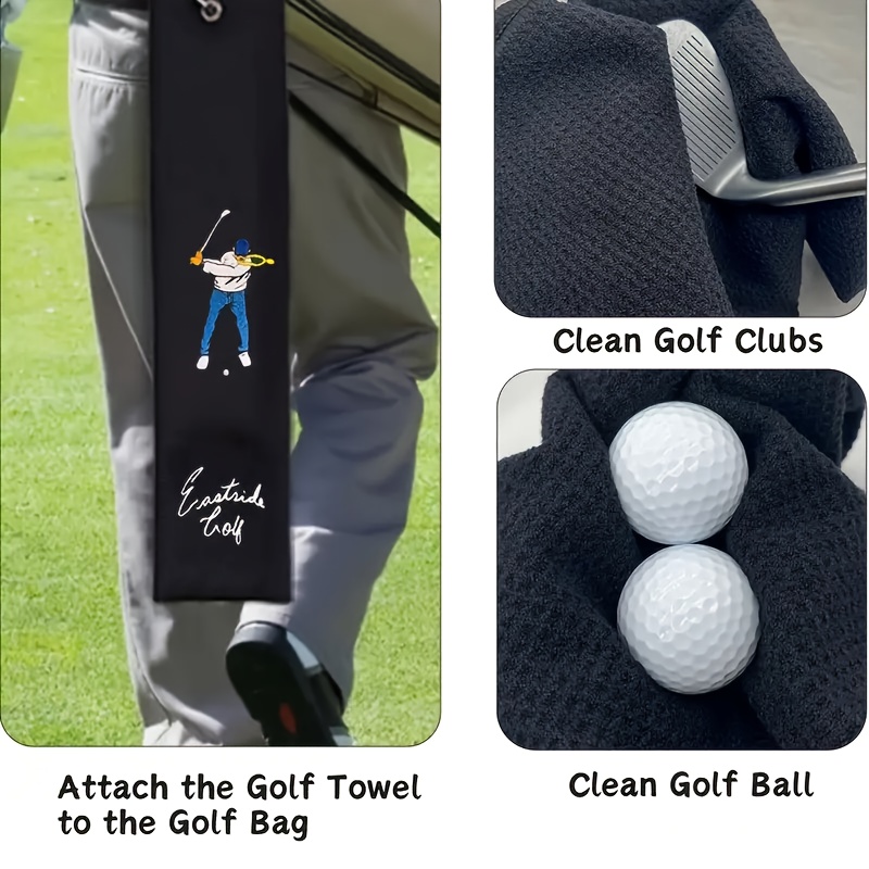1pc of Fun Golf Towel, Embroidered with Letter Patterns, Ultra-Soft, Made of Microfiber, Black Waffle Texture, Soft Material, with a Lock, Golf Accessory.
