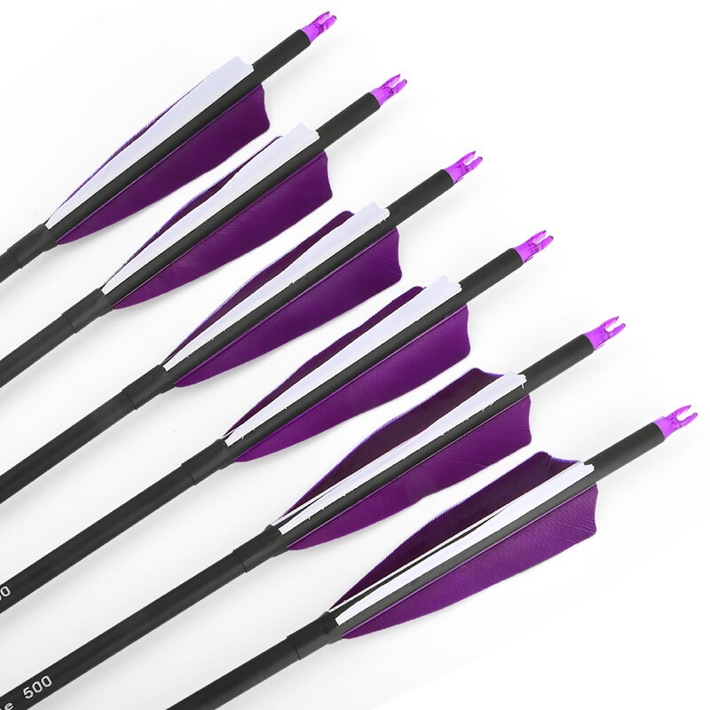SHARROW 30" Archery Feather Fletched Carbon Arrows Spine 500 (12 Pack)