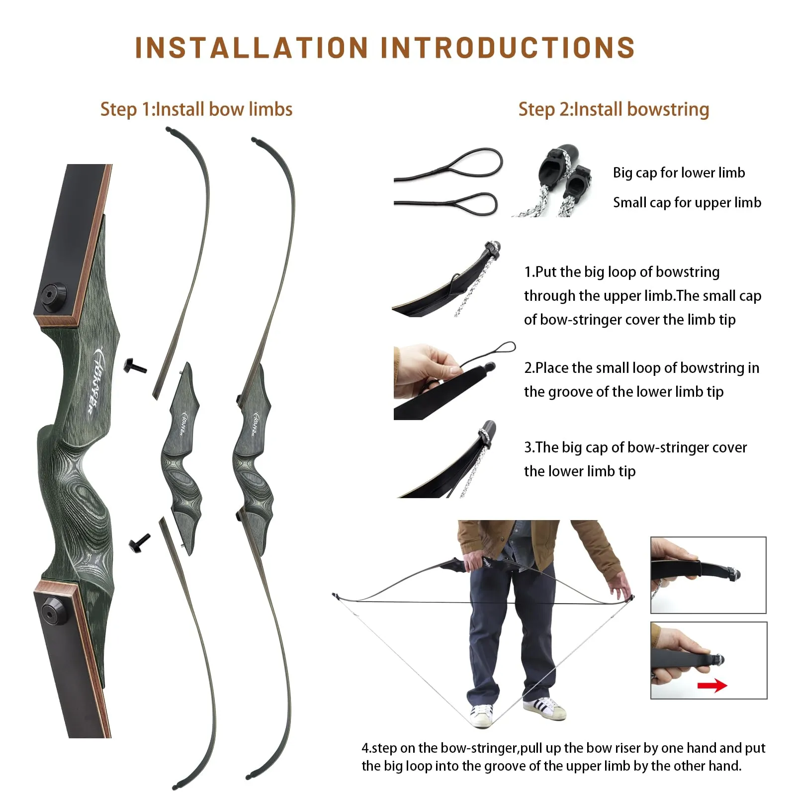 Black Hunter 60" Recurve Bow Takedown Hunting Bow 20-60 lbs RH/LH