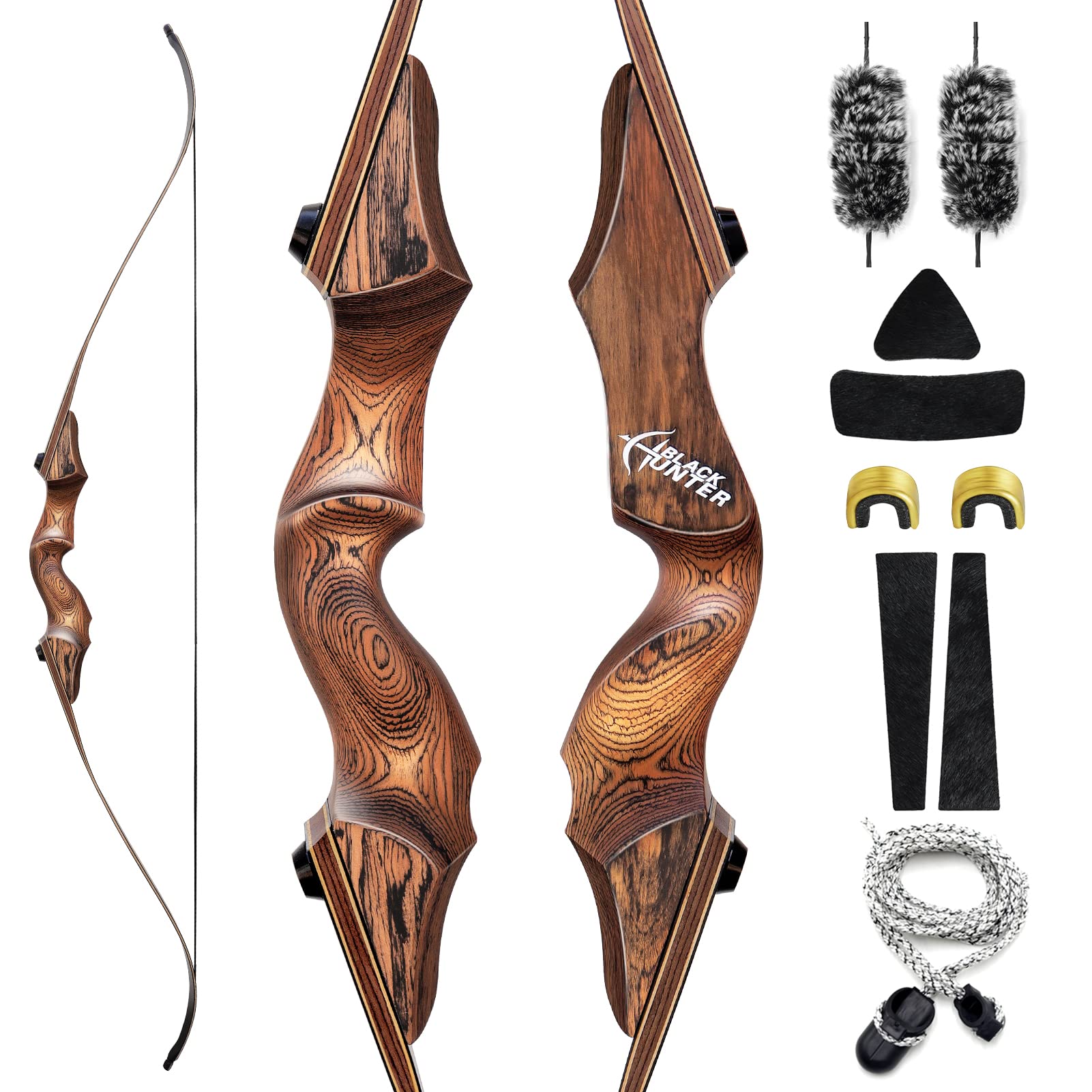 BLACK HUNTER 60" Takedown Wooden Recurve Bow 20-60 lbs