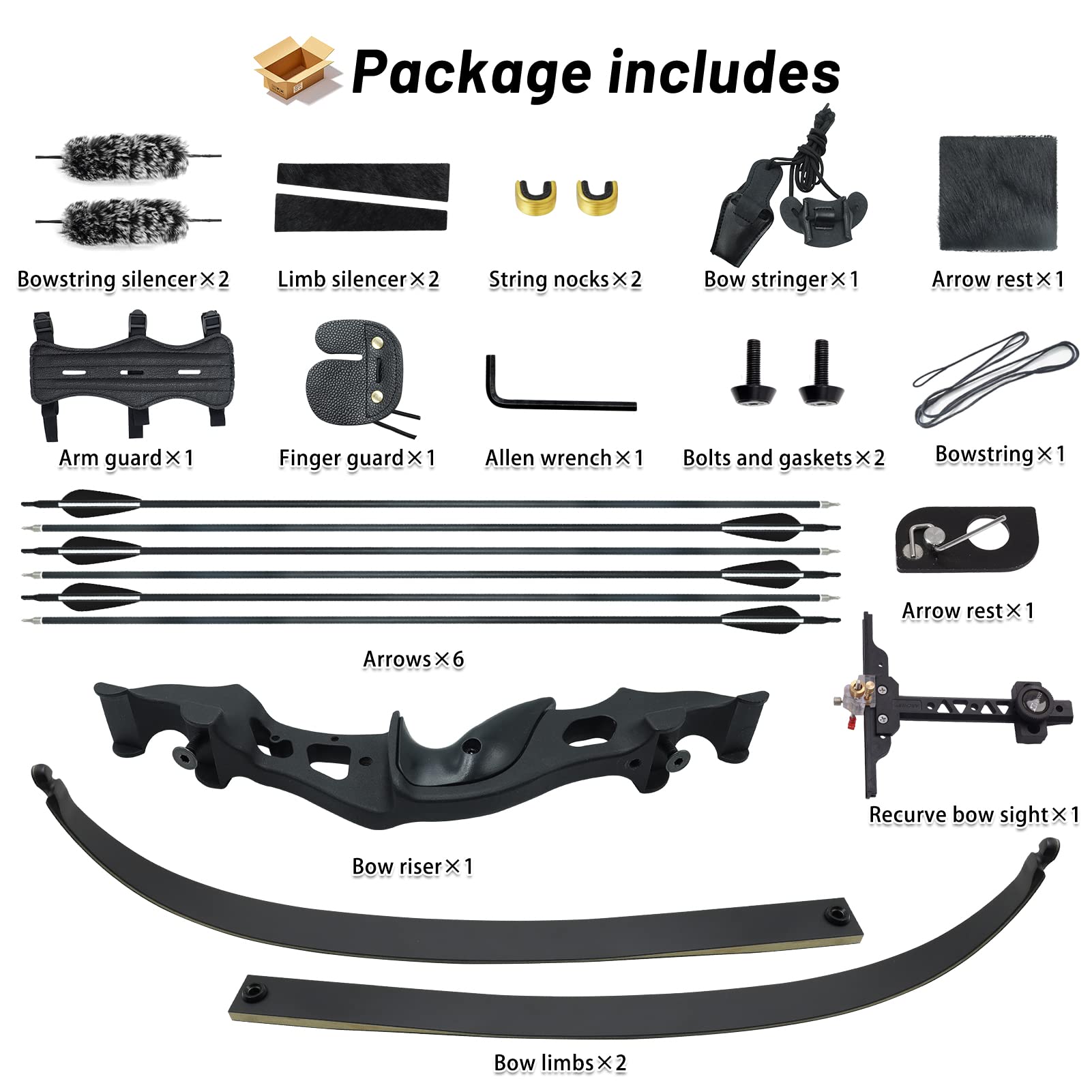 BLACK HUNTER 60" Traditional Metal Hunting Recurve Bow 20-55 lbs-CHN Archery