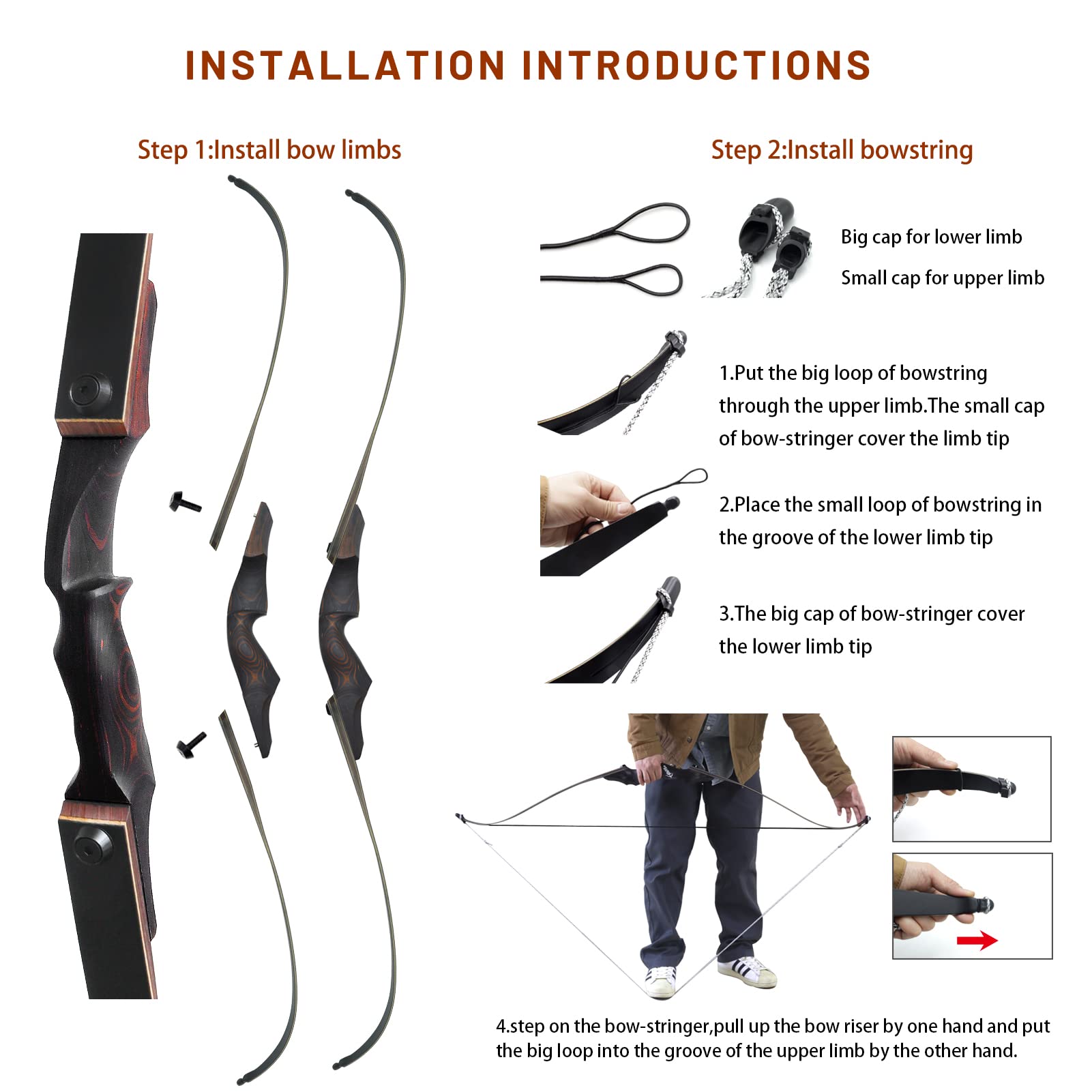 BLACK HUNTER 60" Takedown Wood Recurve Bow 25-60 lbs-CHN Archery