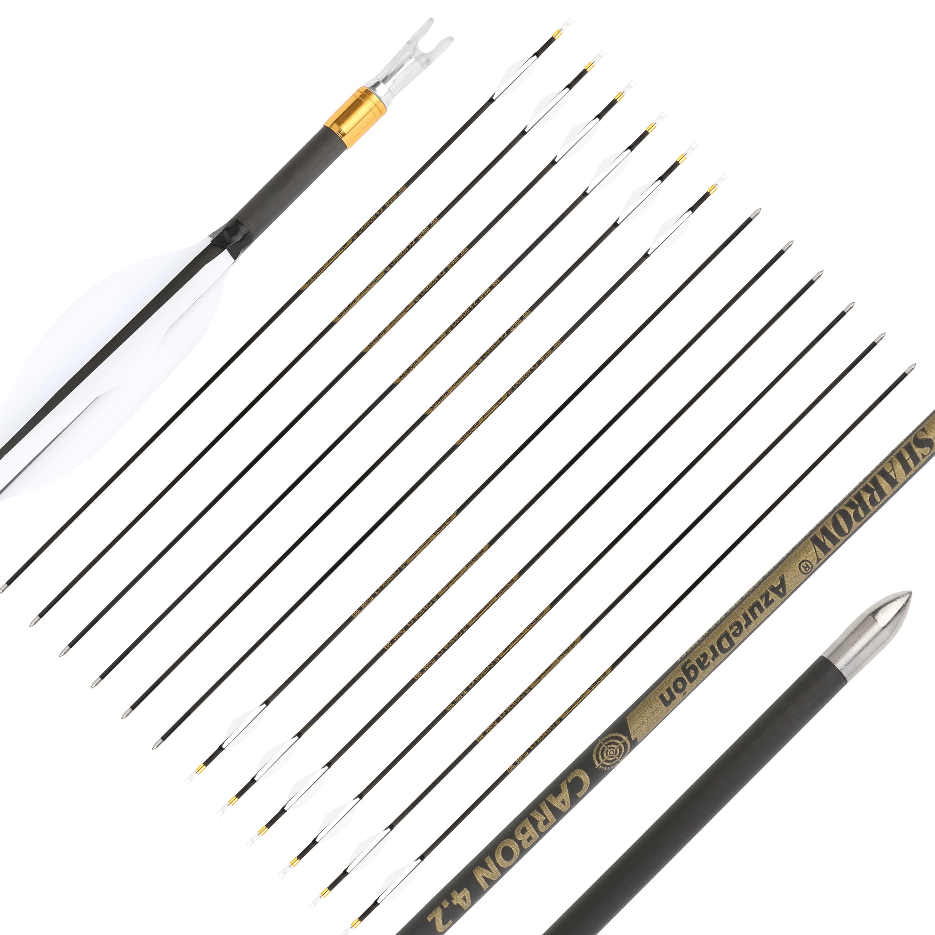 SHARROW .166" Pure Carbon Target Arrows Spine 700-1000 (12 Pack)-CHN Archery