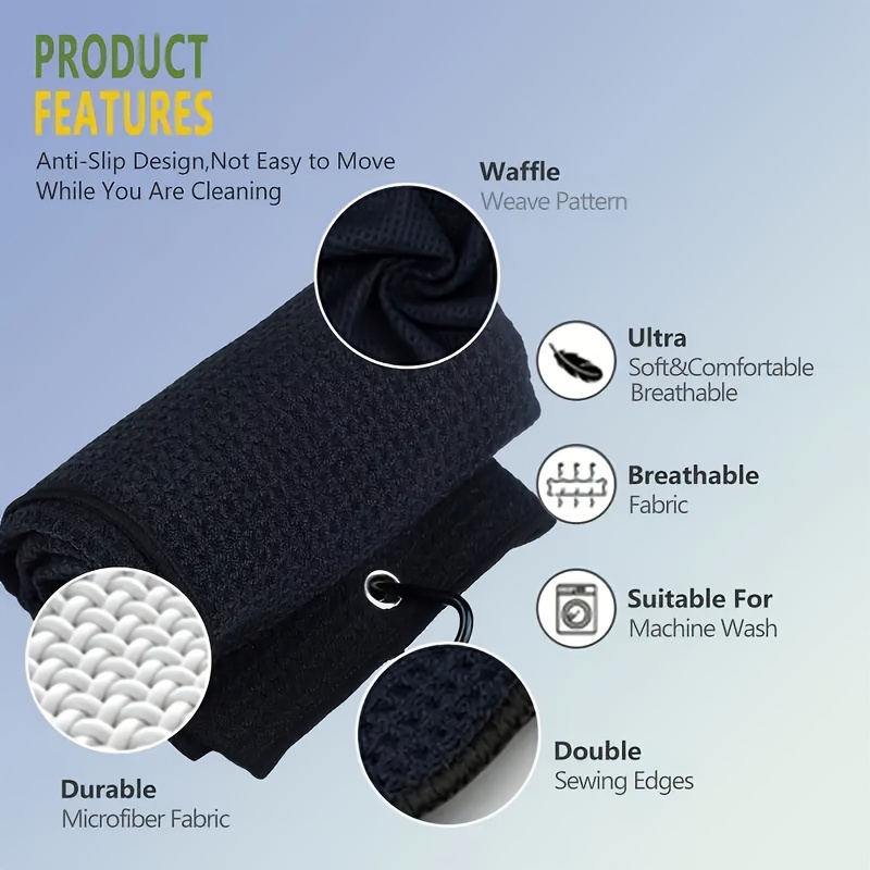 1pc of Fun Golf Towel, Embroidered with Letter Patterns, Ultra-Soft, Made of Microfiber, Black Waffle Texture, Soft Material, with a Lock, Golf Accessory.