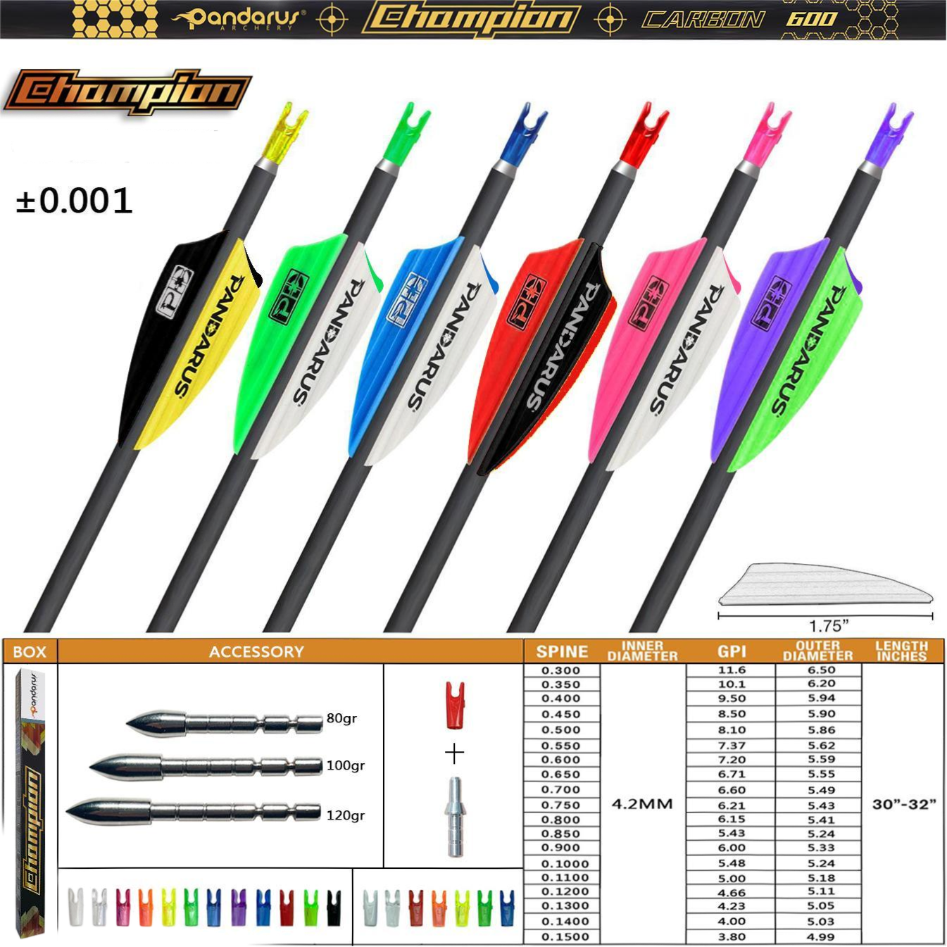 PANDARUS CHAMPION 30-T High Carbon 4.2 mm Target Arrows ± .001" (12 Pack)