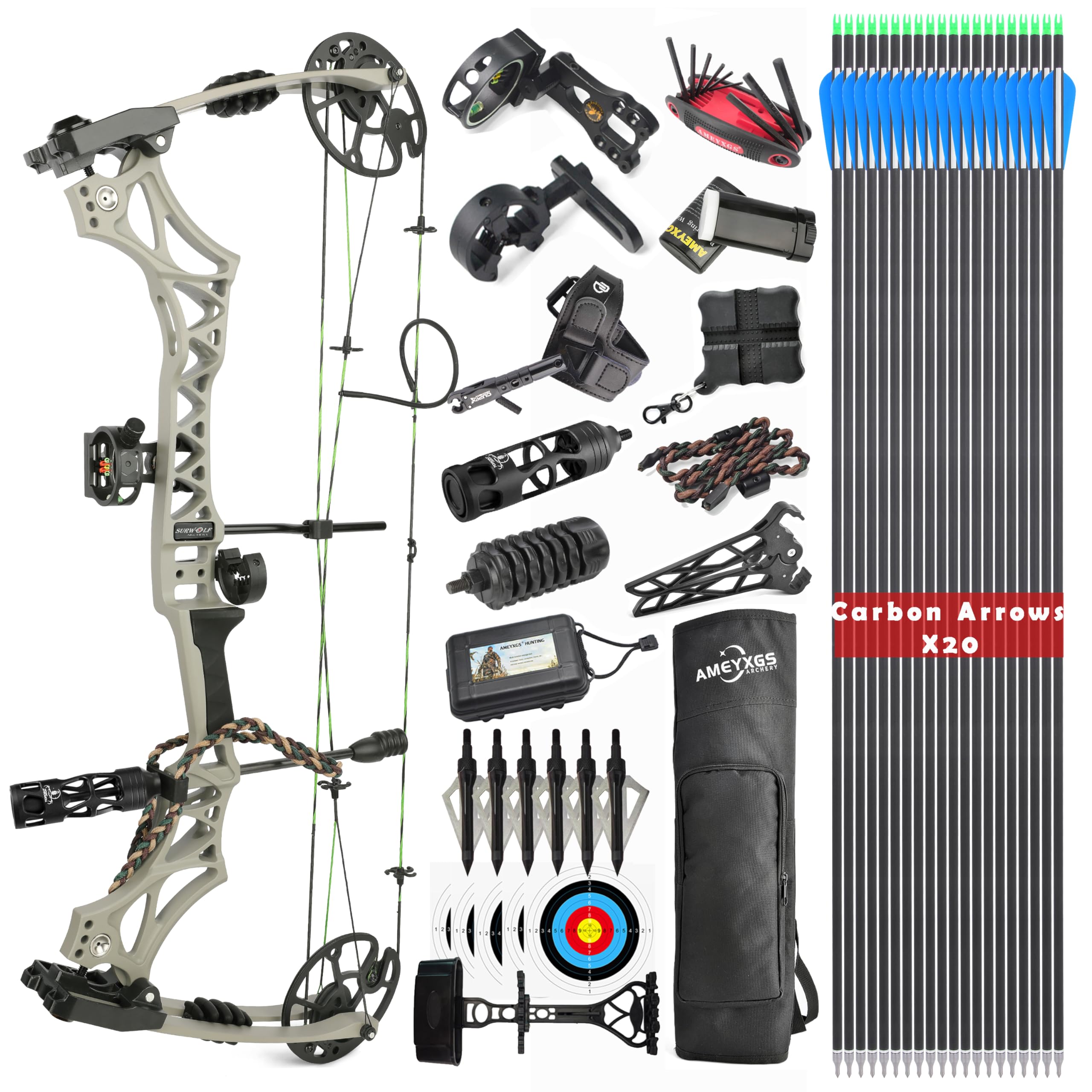 JUNXING M129 Compound Bow 30-70 lbs Basic Hunting Kit for Adult RH-CHN Archery
