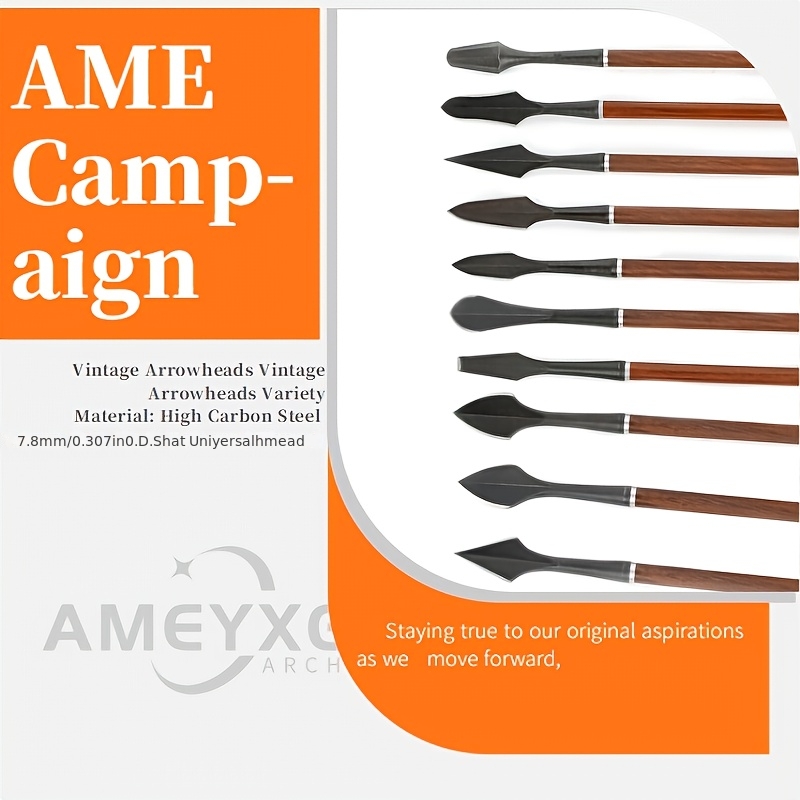 6pcs Black Steel Broadhead Arrows with Wooden Shafts - Screw-In Tip for Crossbow, Compound, Recurve & Longbow Hunting - Traditional Arrowhead Design for Precision Archery, Archery Accessories