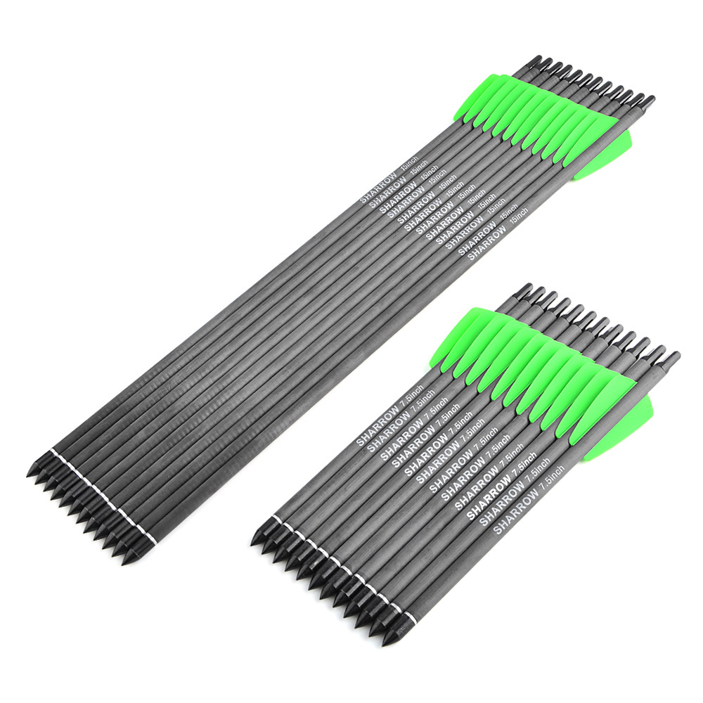 SHARROW 7.5" 15" Pure Carbon Crossbow Bolts Spine 400 (12 Pack)-CHN Archery
