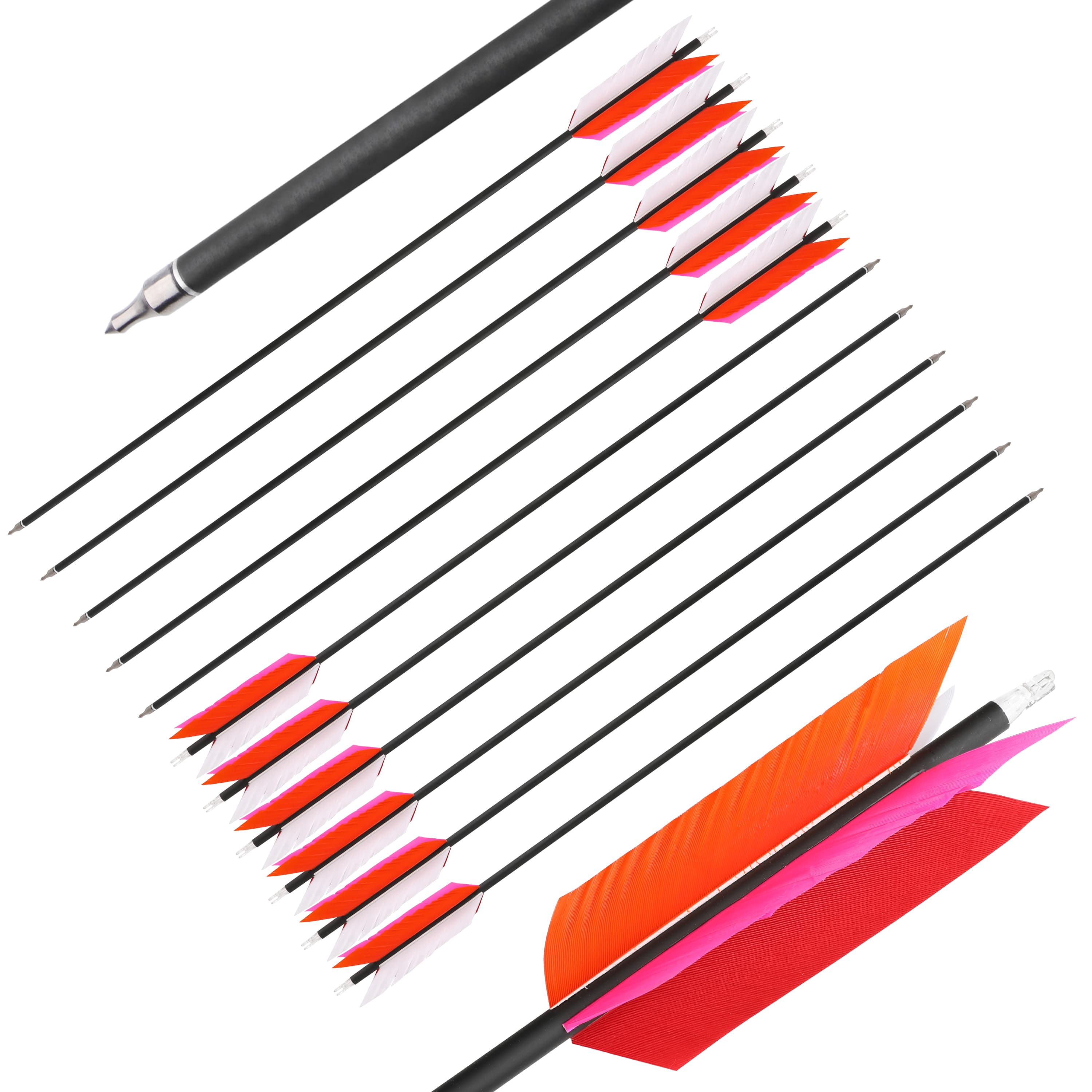 SHARROW .244" Carbon Flu Flu Arrows for Small Game Spine 500 (12 Pack)-CHN Archery