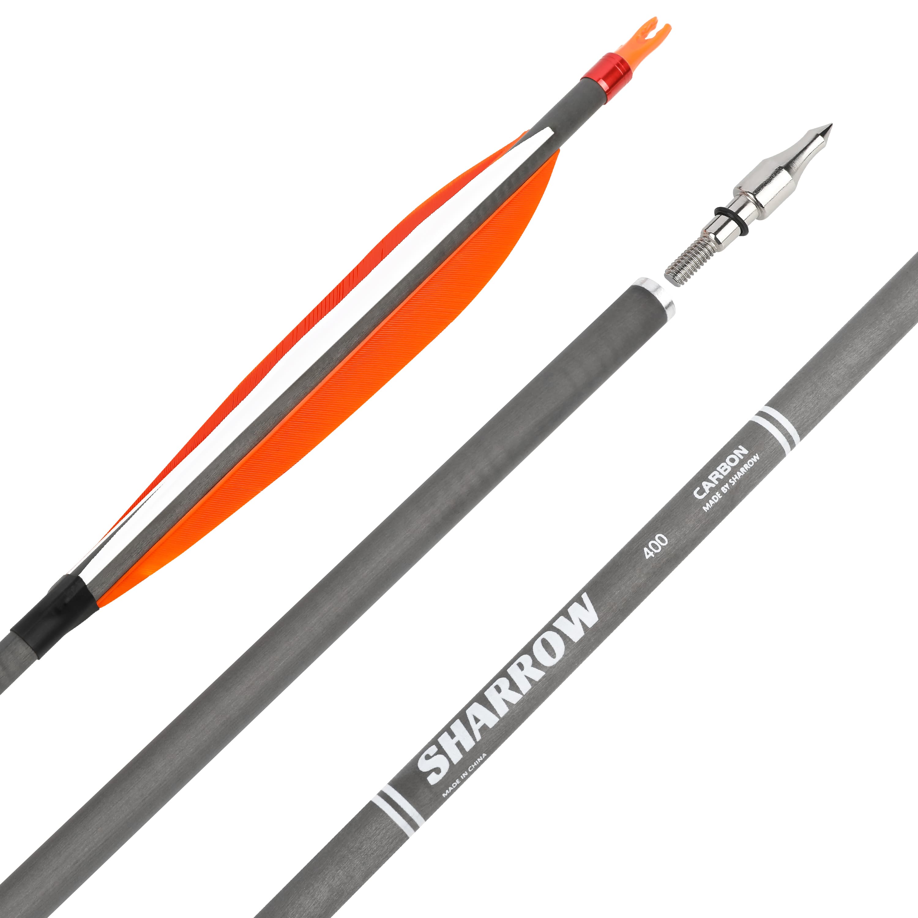 SHARROW HX Carbon Arrows with 6" Feather Fletching Spine 400 (12 Pack)-CHN Archery