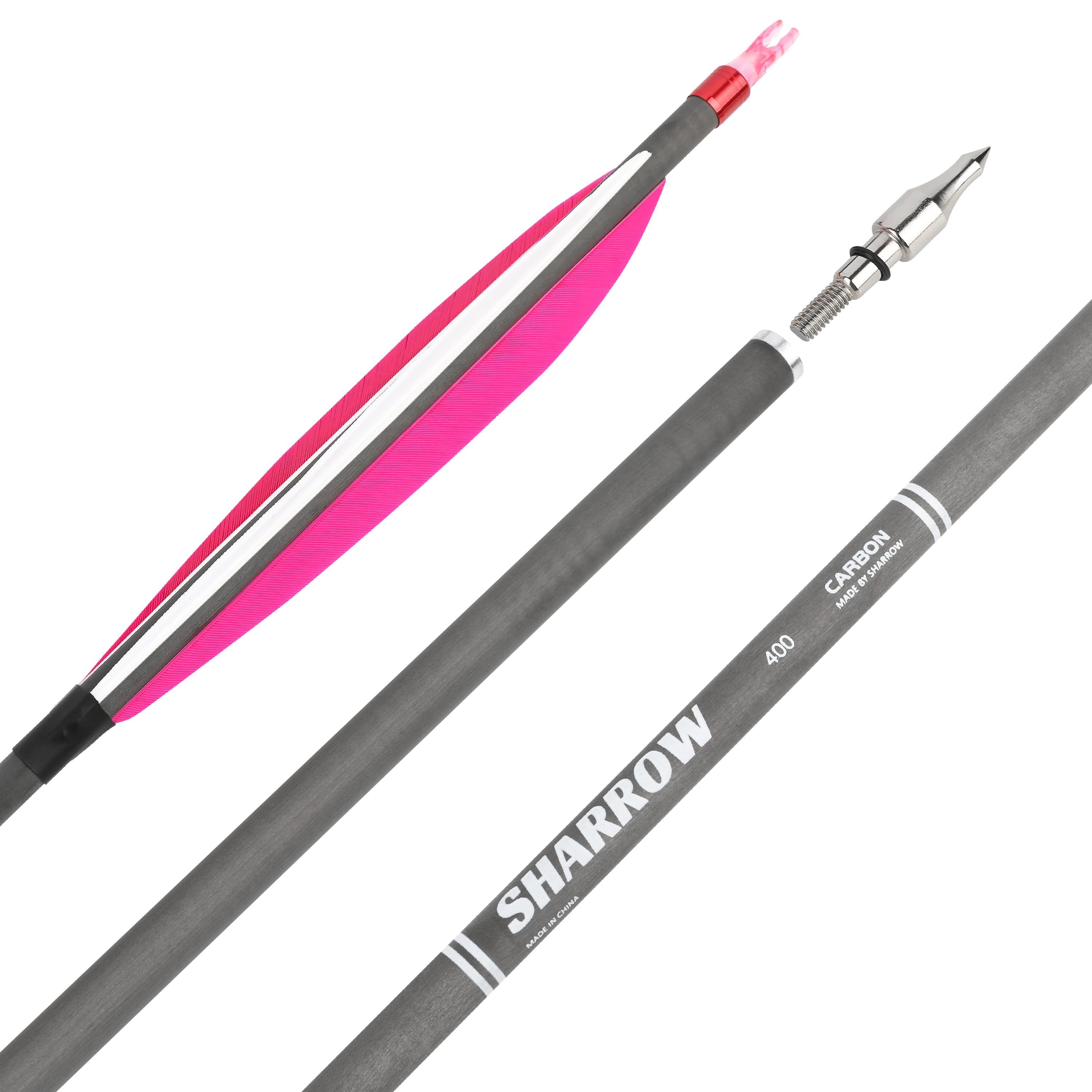 SHARROW HX Carbon Arrows with 6" Feather Fletching Spine 400 (12 Pack)-CHN Archery