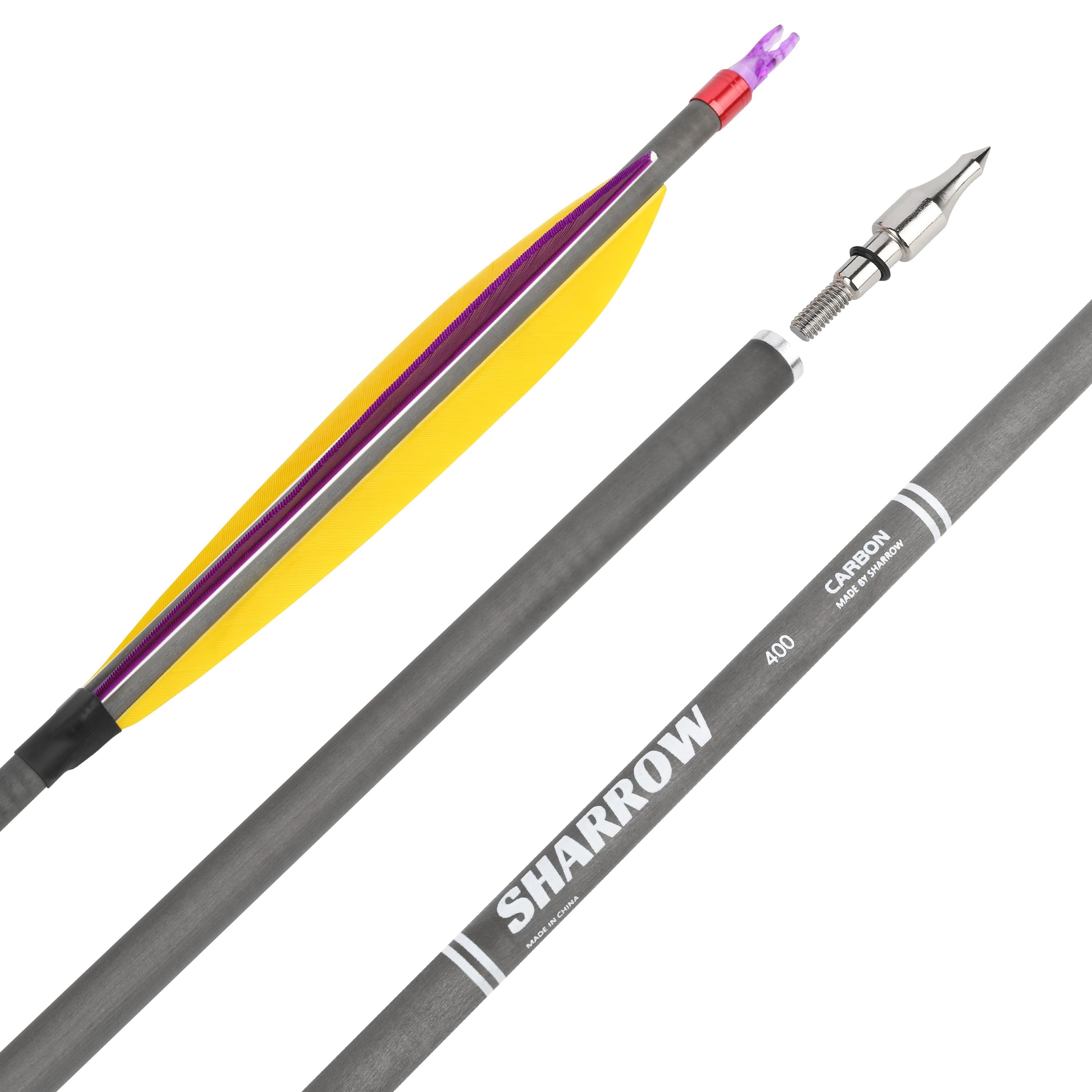 SHARROW HX Carbon Arrows with 6" Feather Fletching Spine 400 (12 Pack)-CHN Archery