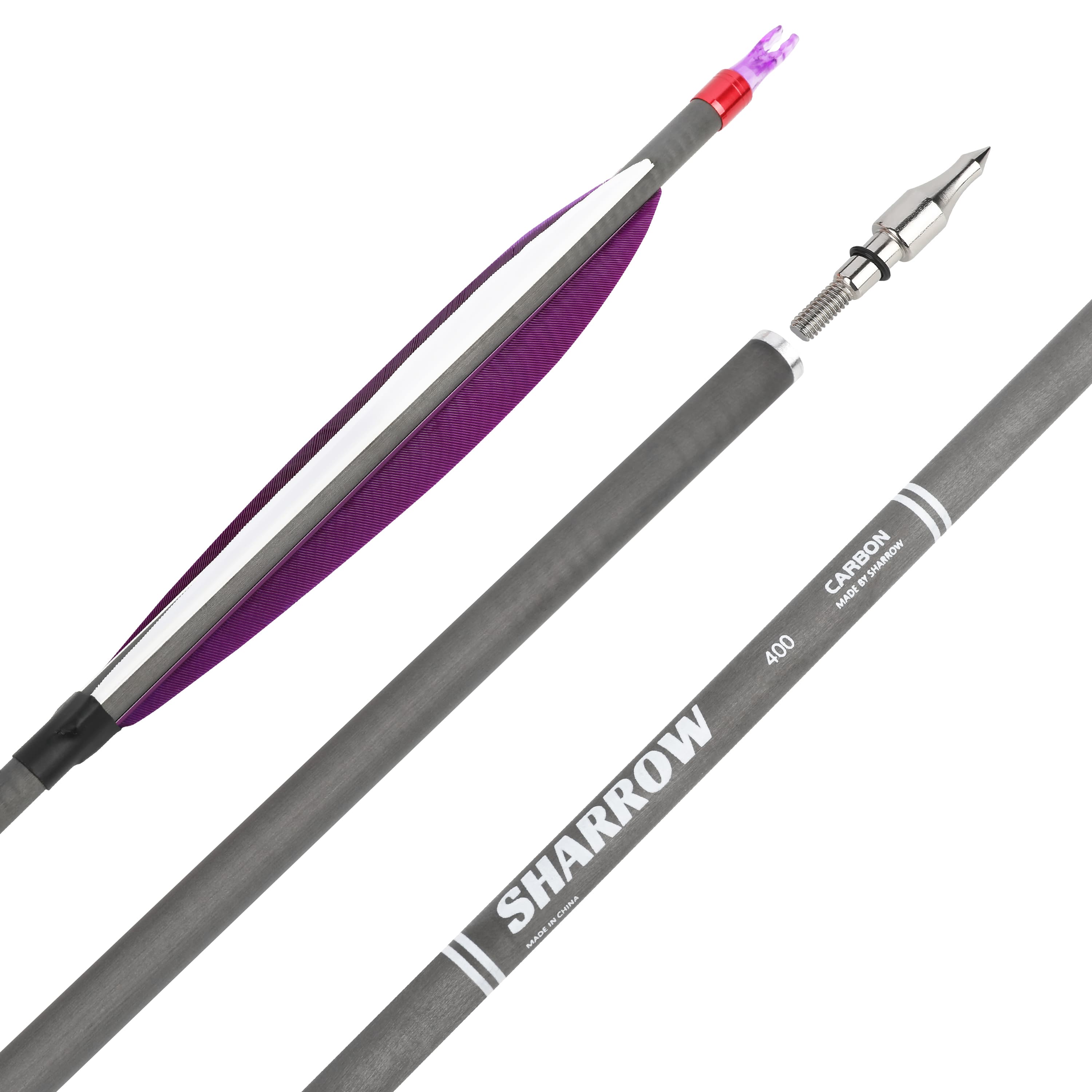 SHARROW HX Carbon Arrows with 6" Feather Fletching Spine 400 (12 Pack)-CHN Archery