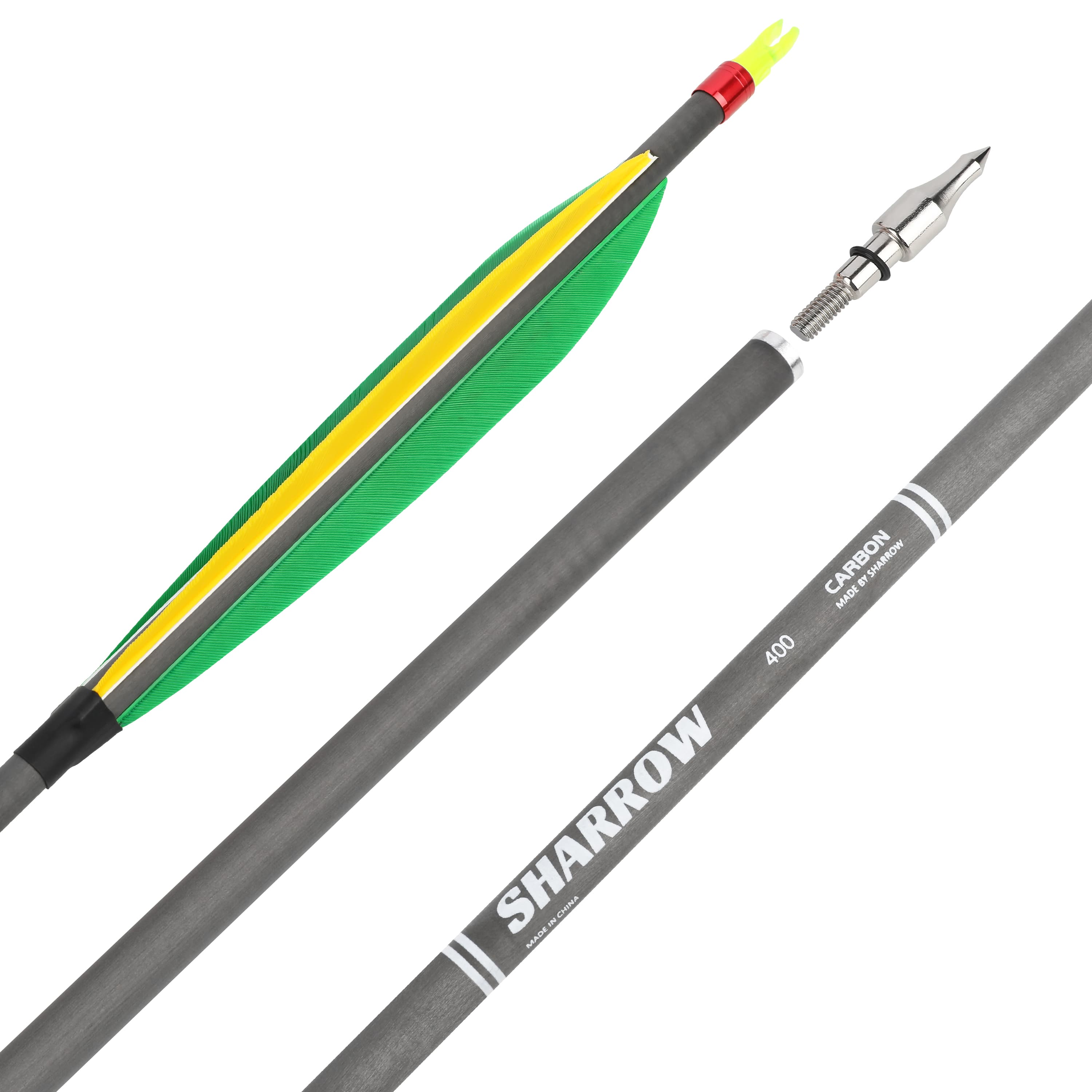 SHARROW HX Carbon Arrows with 6" Feather Fletching Spine 400 (12 Pack)-CHN Archery