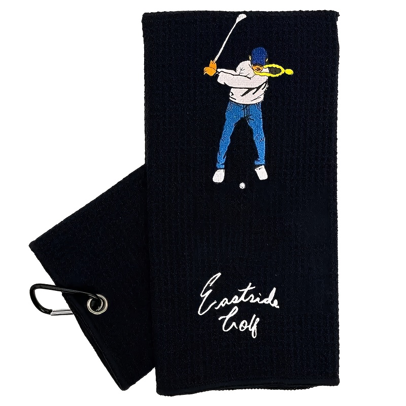 1pc of Fun Golf Towel, Embroidered with Letter Patterns, Ultra-Soft, Made of Microfiber, Black Waffle Texture, Soft Material, with a Lock, Golf Accessory.