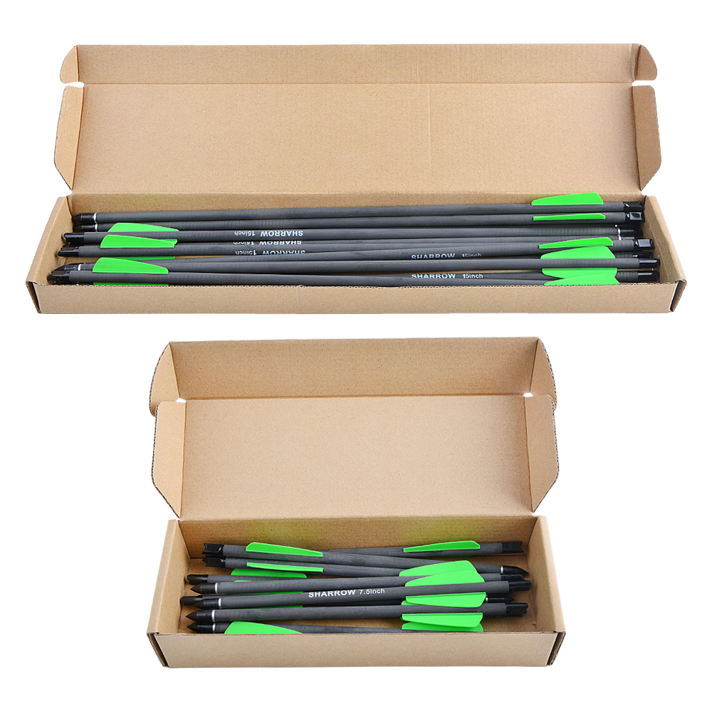 SHARROW 7.5" 15" Pure Carbon Crossbow Bolts Spine 400 (12 Pack)-CHN Archery