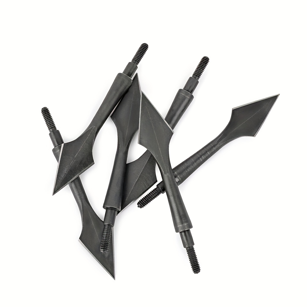 6pcs Black Steel Broadhead Arrows with Wooden Shafts - Screw-In Tip for Crossbow, Compound, Recurve & Longbow Hunting - Traditional Arrowhead Design for Precision Archery, Archery Accessories