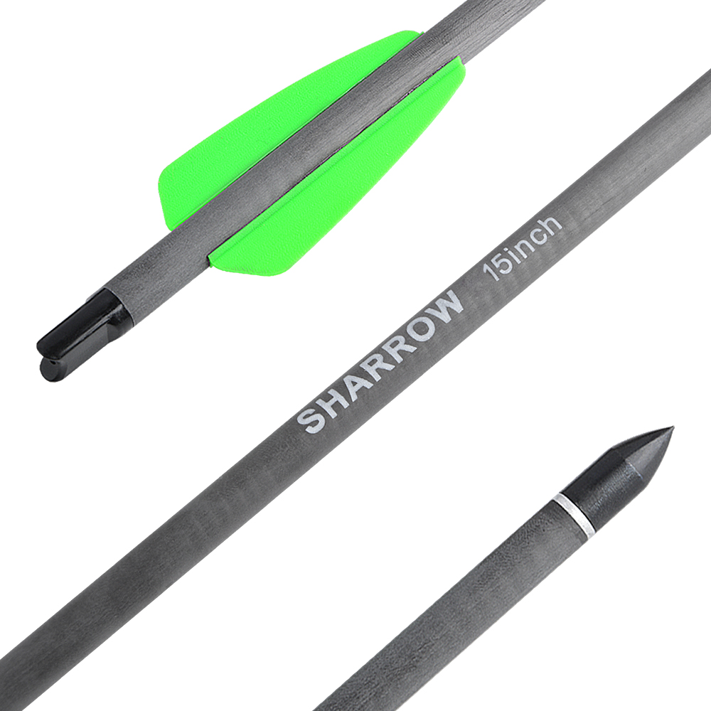 SHARROW 7.5" 15" Pure Carbon Crossbow Bolts Spine 400 (12 Pack)-CHN Archery