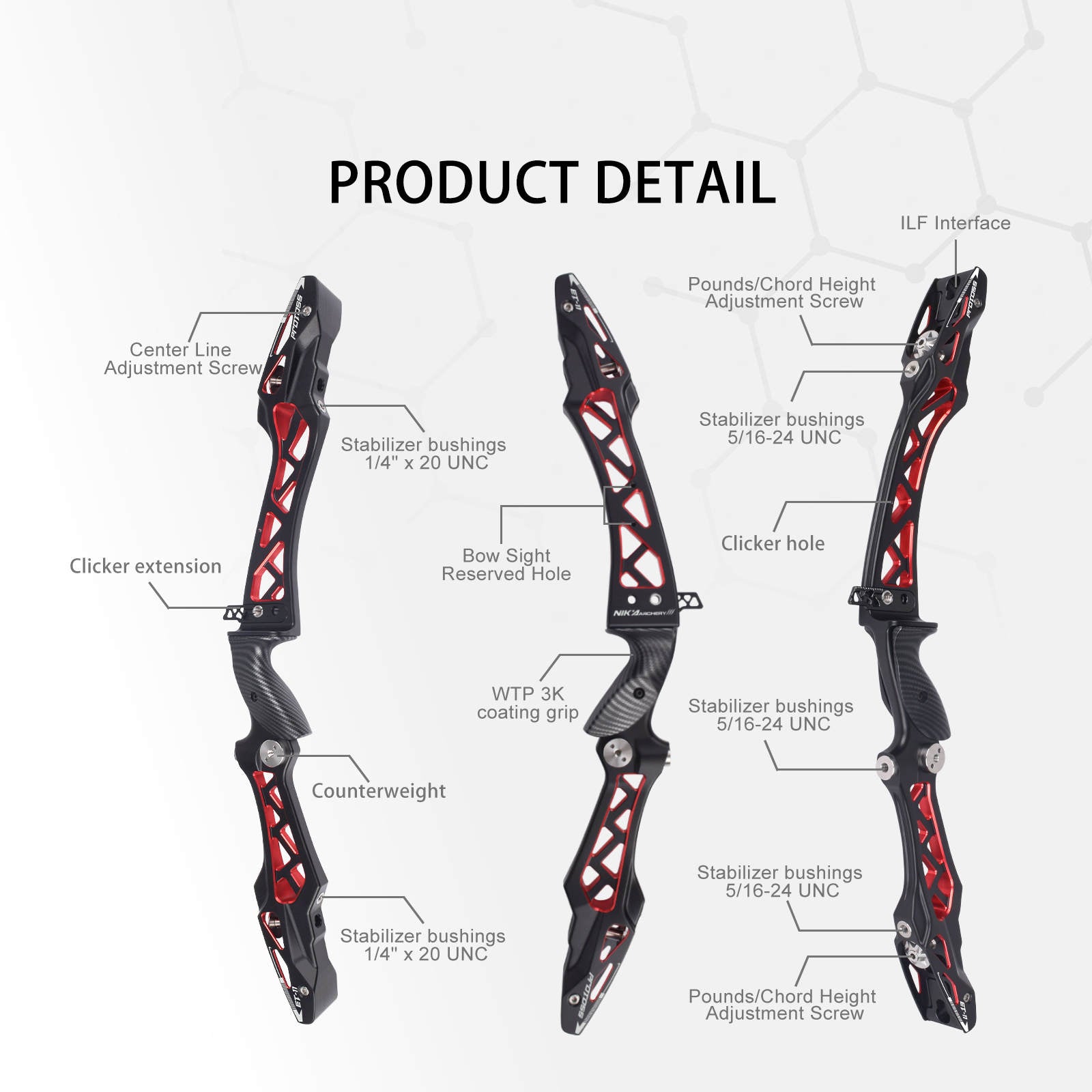 NIKA ET-11 25" Two-Tone ILF Olympic Recurve Riser RH LH