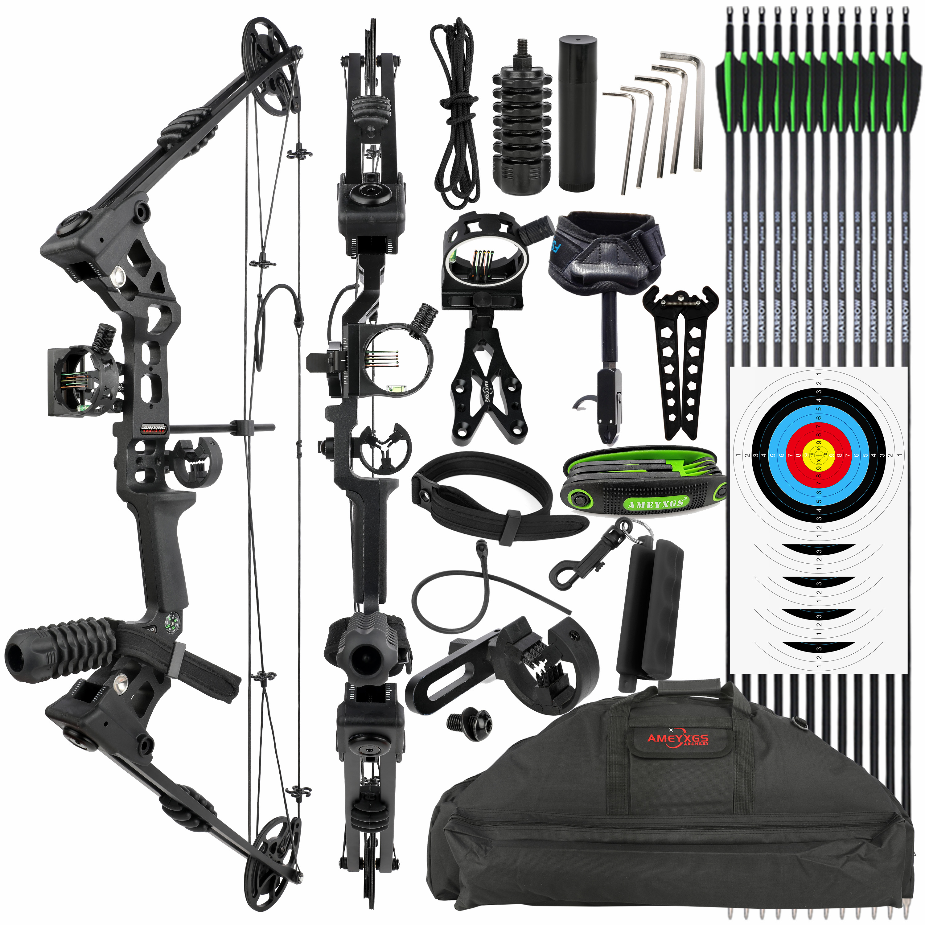 JUNXING Dragon X8 Hunting Compound Bow and Arrows Kit 20-70lbs