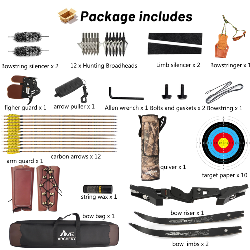 TBOW B3 62" Barebow ILF Recurve Bow Hunting 25-60 lbs