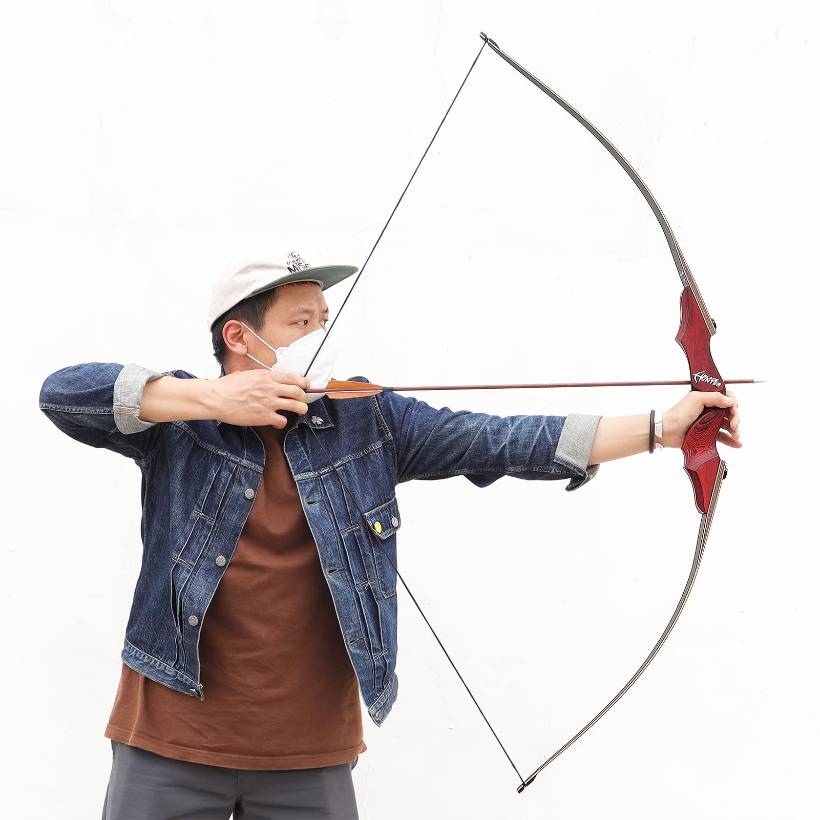 BLACK HUNTER 60" Traditional Wood Hunting Recurve Bow 25-60 lbs