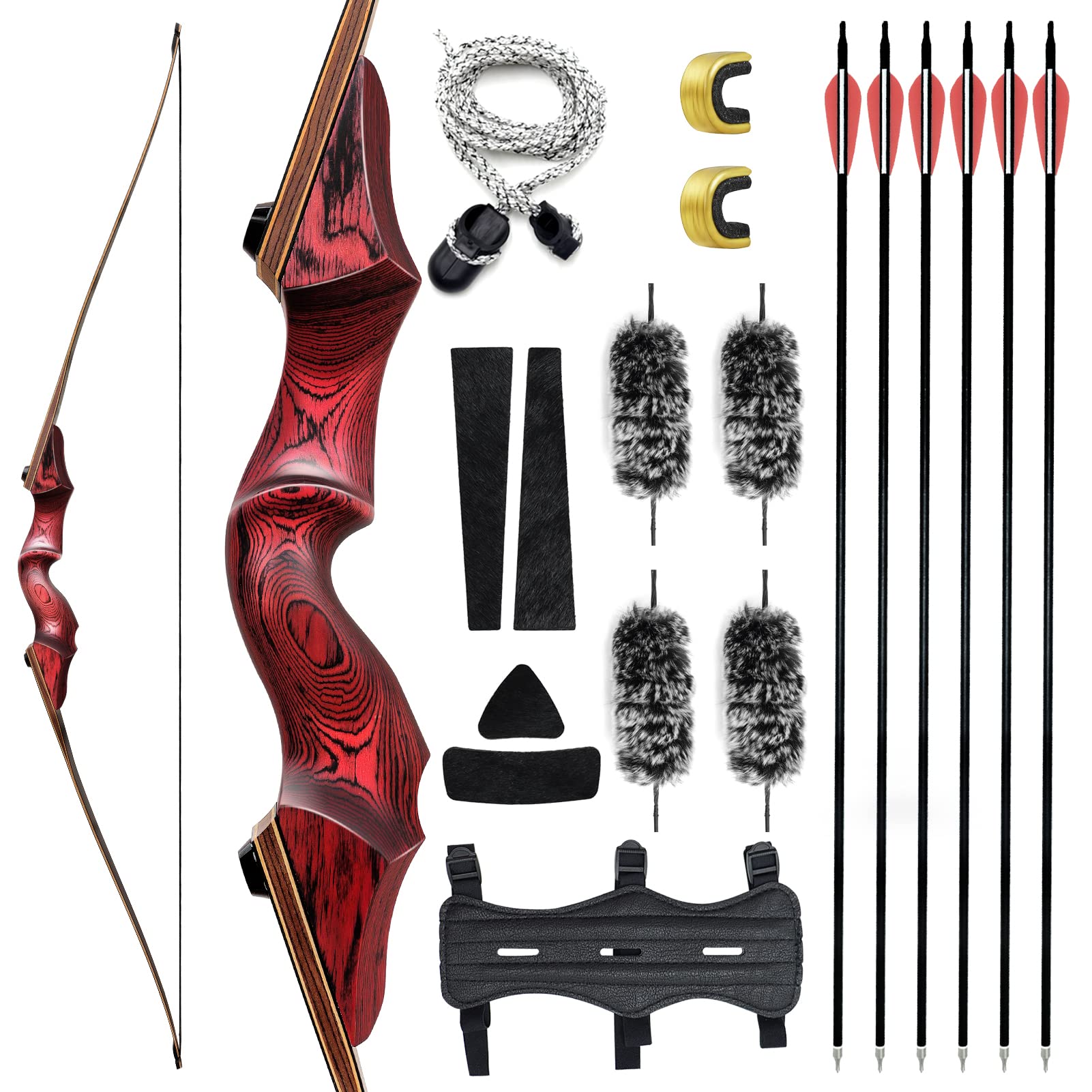 BLACK HUNTER 60" Traditional Wood Hunting Recurve Bow 25-60 lbs