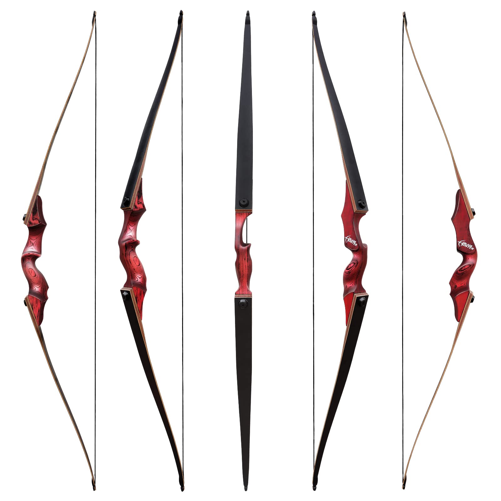 BLACK HUNTER 60" Traditional Wood Hunting Recurve Bow 25-60 lbs
