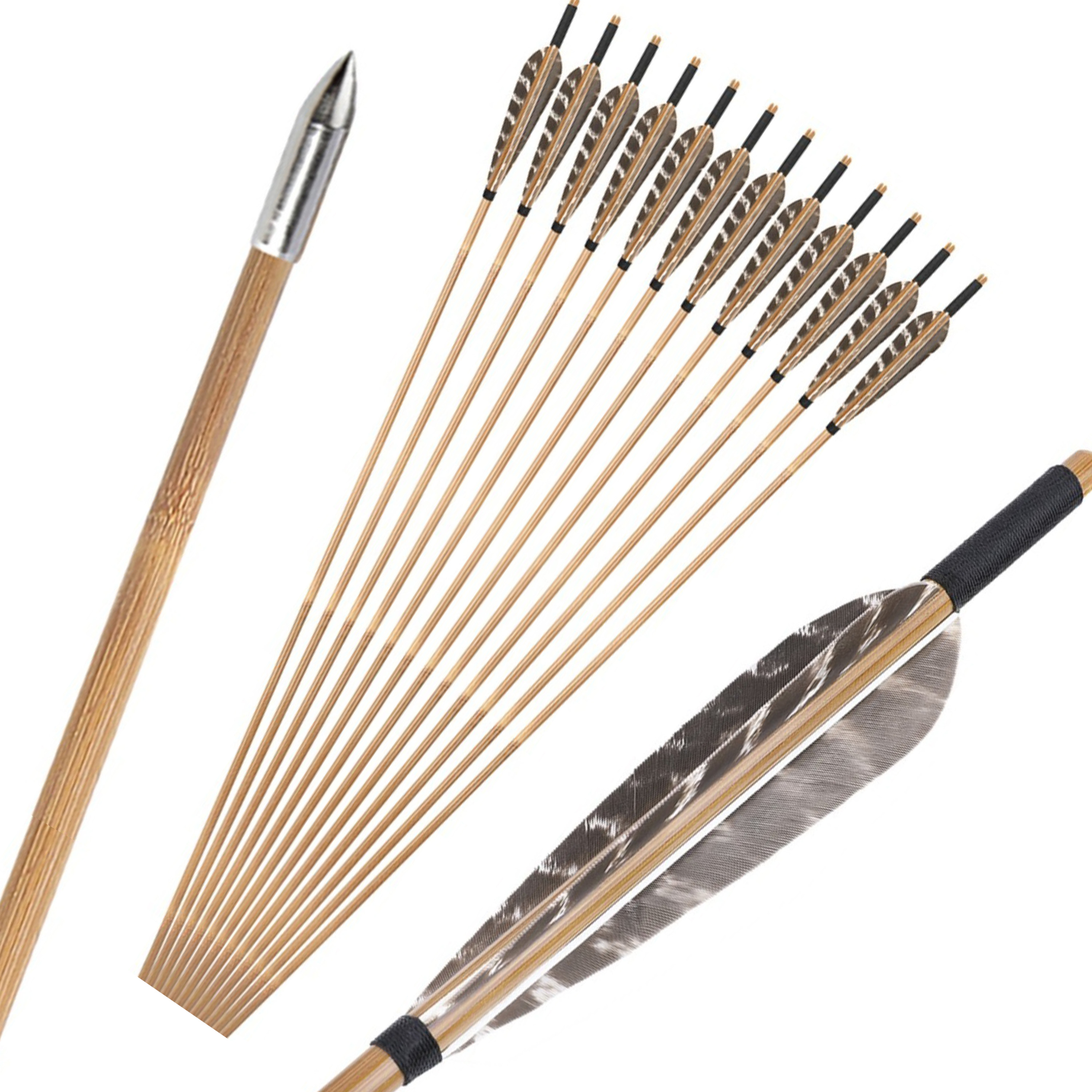 12X 33" Bamboo Arrows 5" Feather Handmade Archery Longbow Recurve Bow