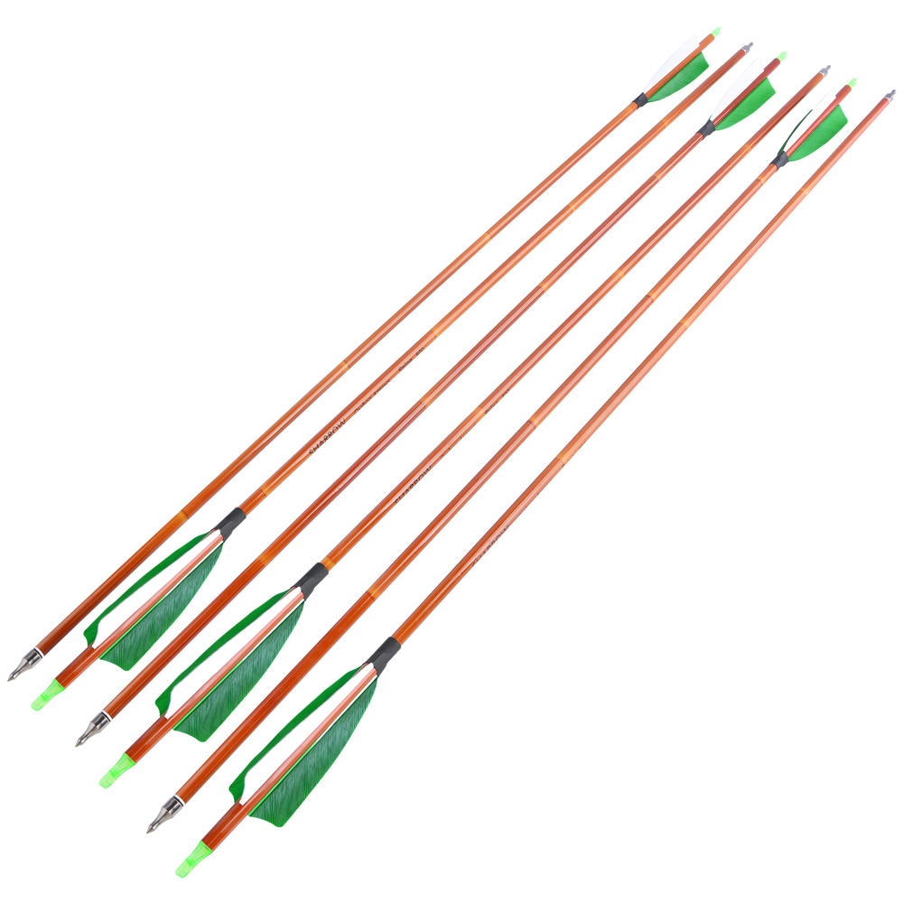 12pcs 30" Spine 500 Bamboo Pattern Mixed Carbon Arrows with 12 Extra Cross-Star Arrowheads – Stable Flight Set