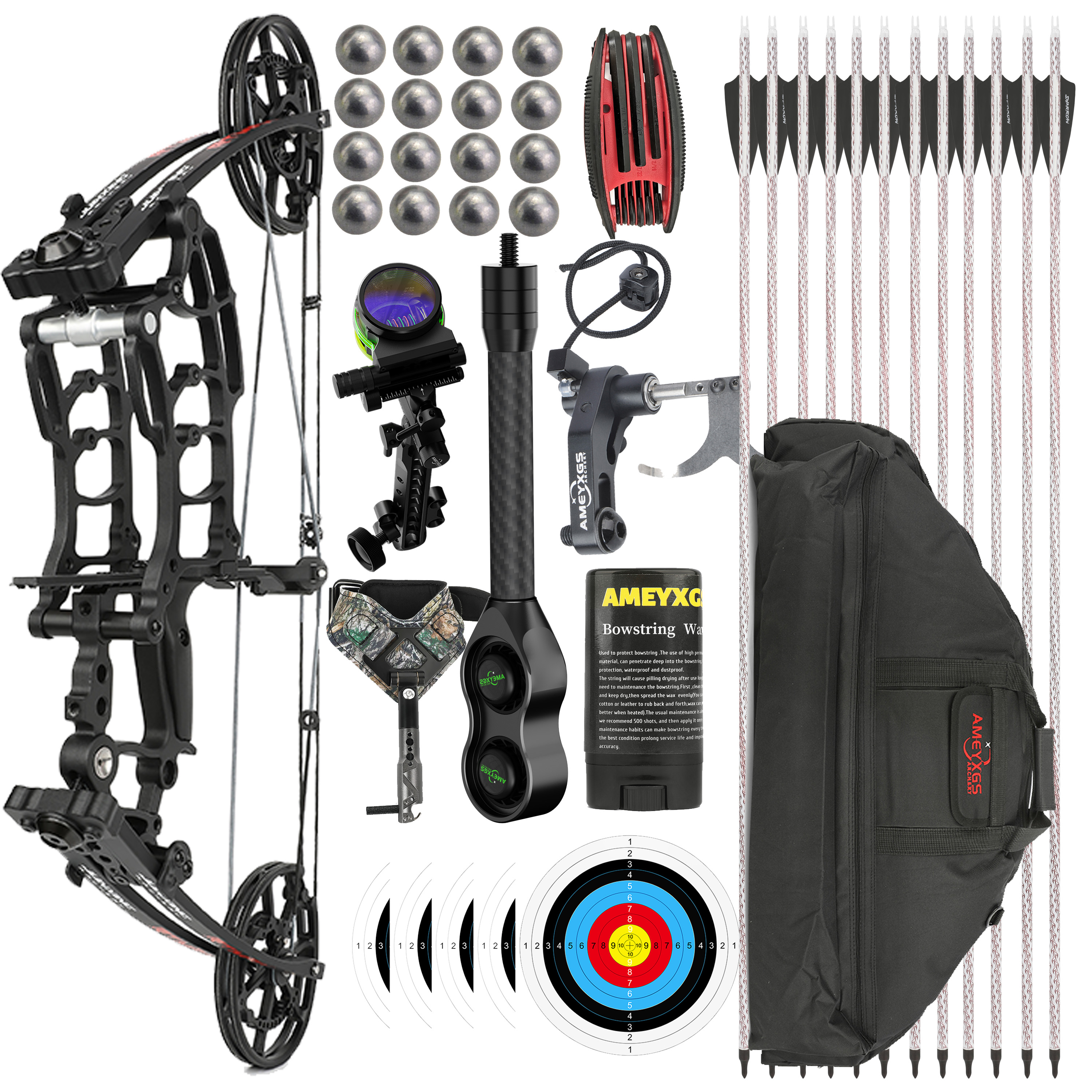 JUNIXNG M109KA Dual-Use Compound Bow Hunting Bow Kit 40-65 lbs
