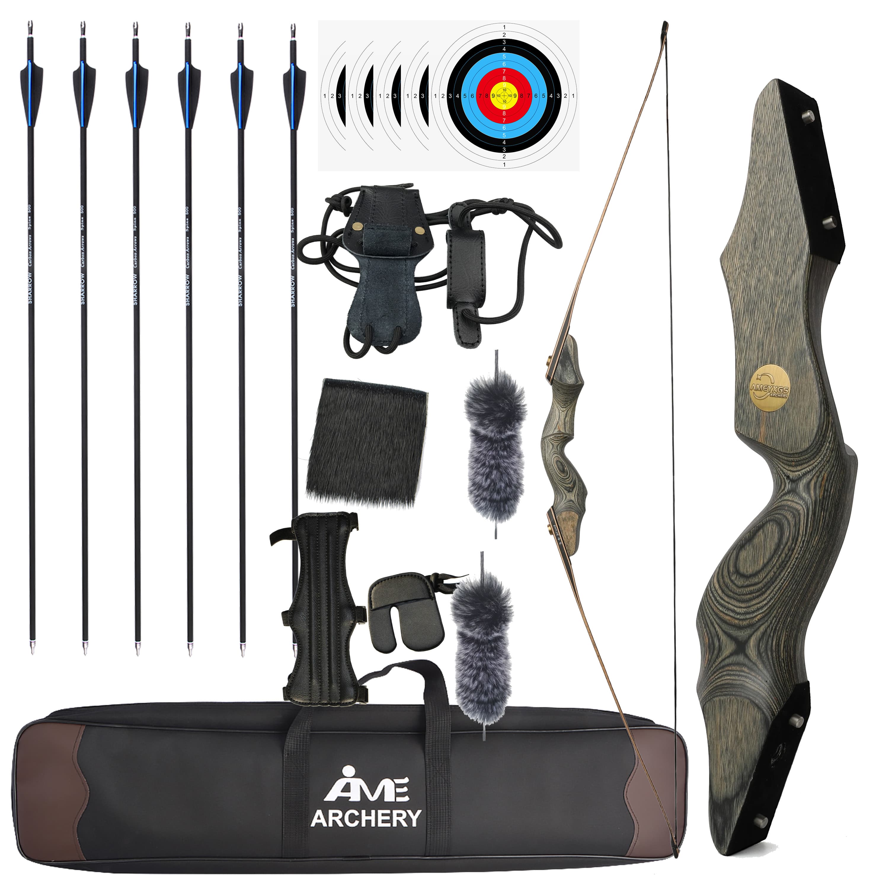 60" Archery Takedown Long Bow Wooden American Hunting Target 30-45lb