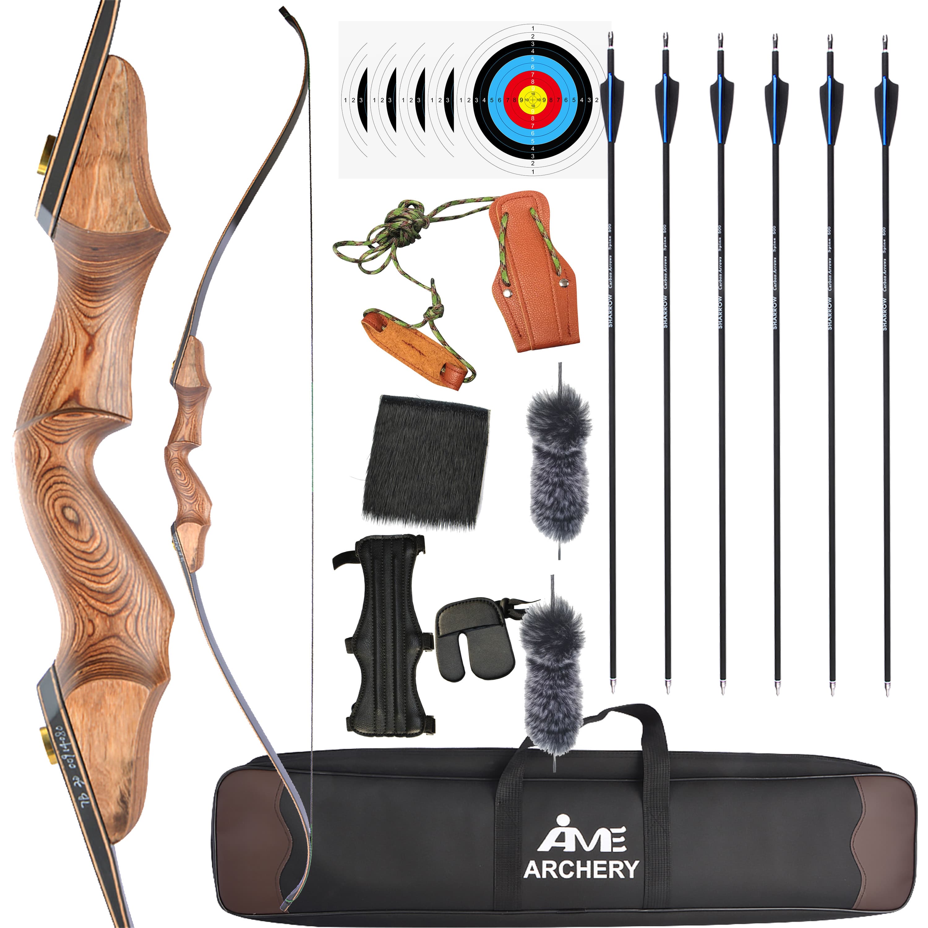 60" Archery Takedown Long Bow Wooden American Hunting Target 30-50lb