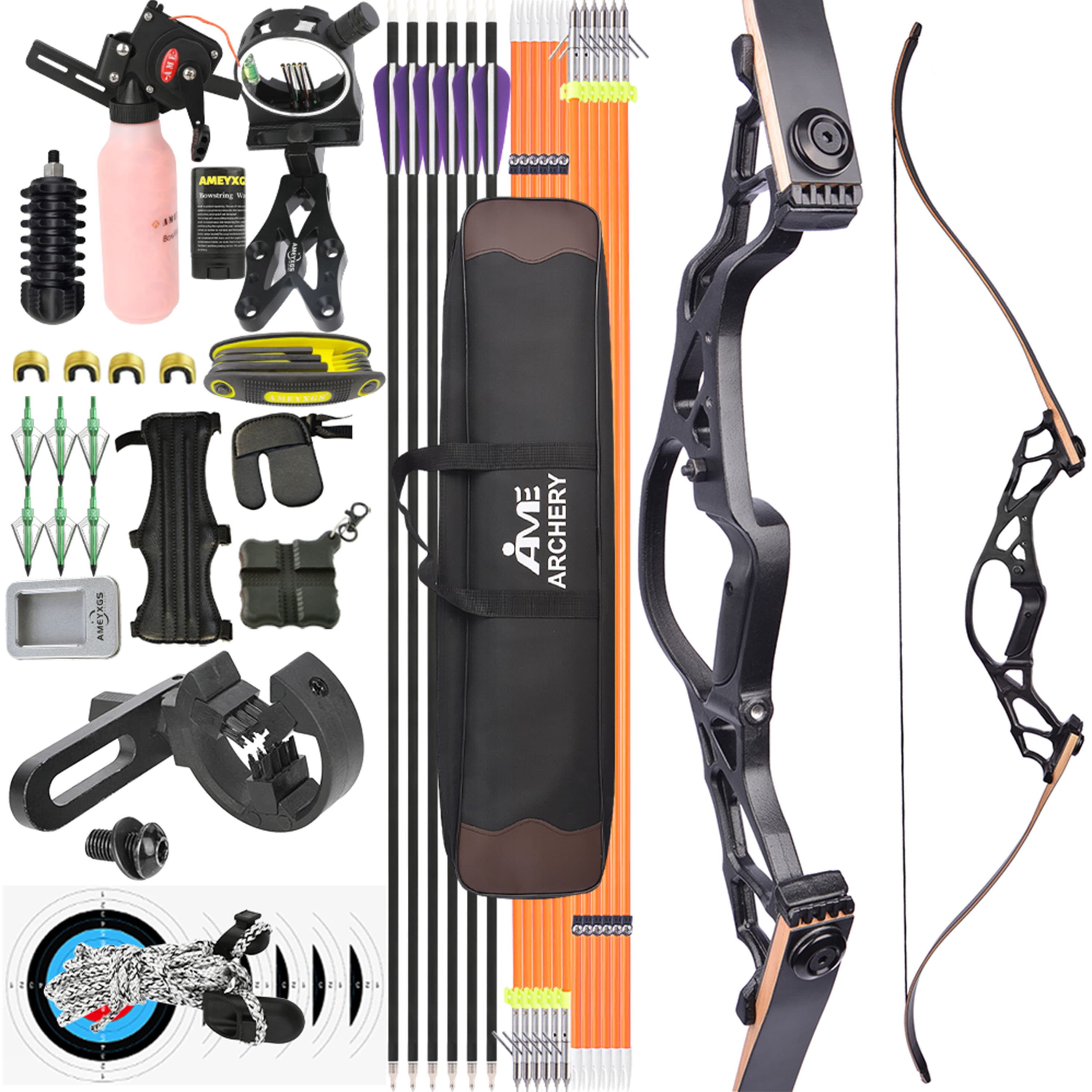 CHN Archery Recurve Bow Set 30-60lbs Takedown Bow 62'' Shooting 