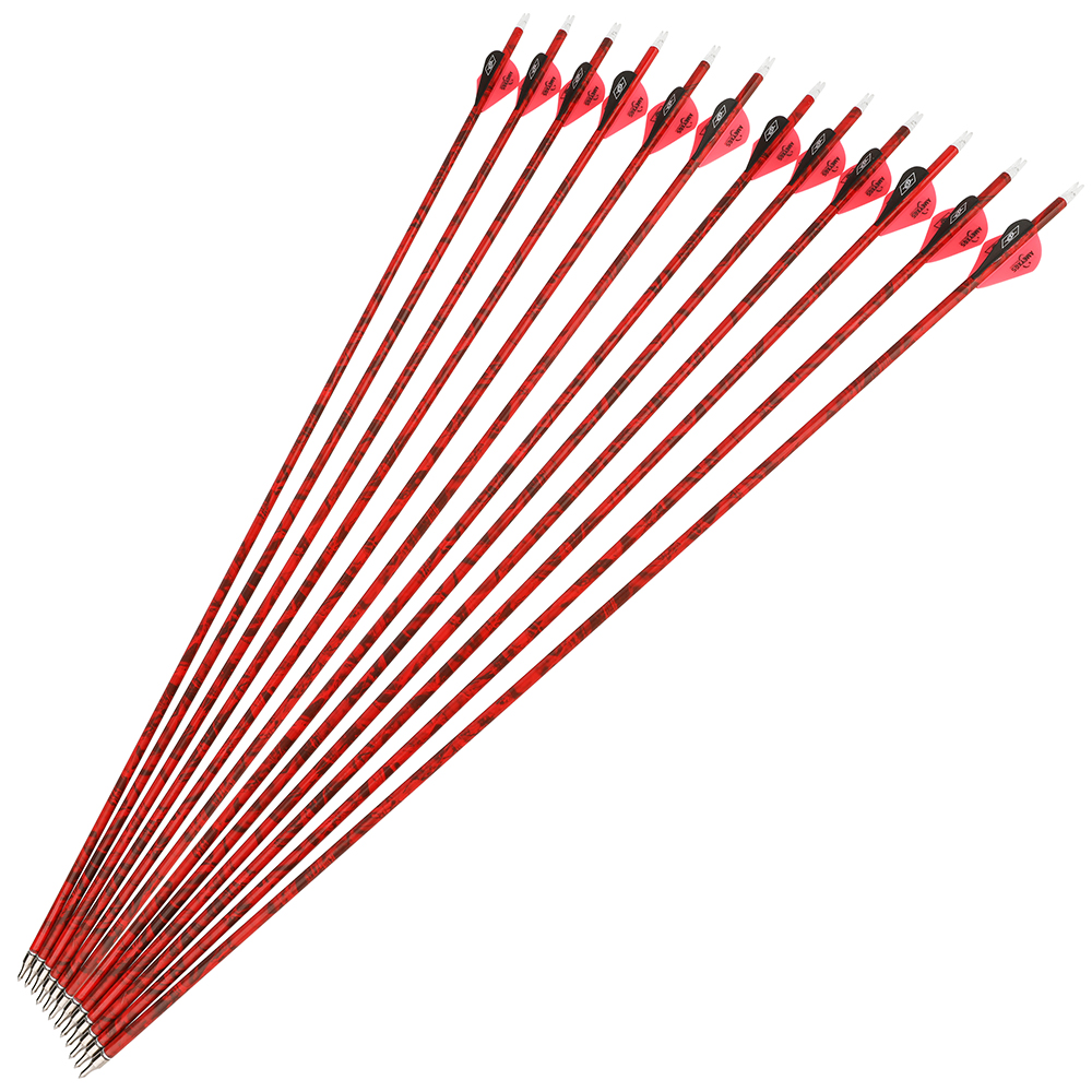 12PCS Camouflage Mixed Carbon Arrows 500 Spine 30in – Green Forest, Yellow, Red