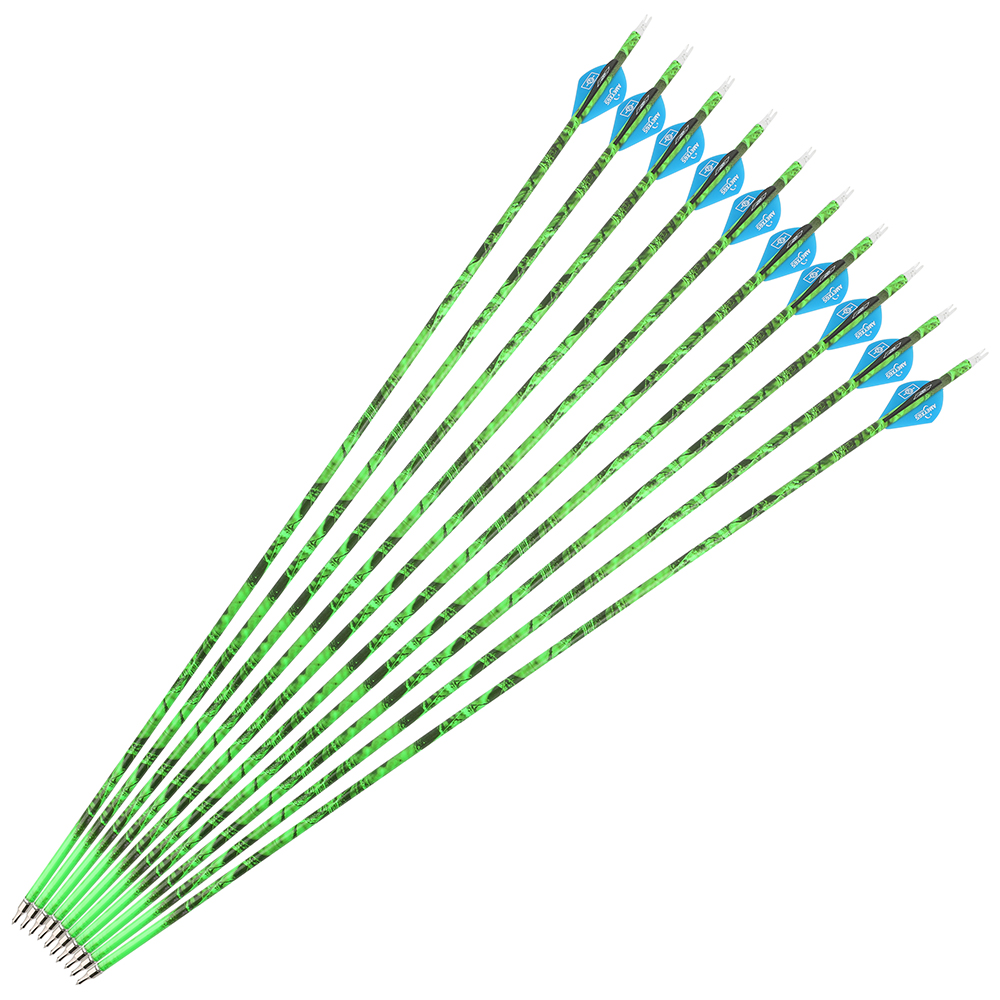 12PCS Camouflage Mixed Carbon Arrows 500 Spine 30in – Green Forest, Yellow, Red